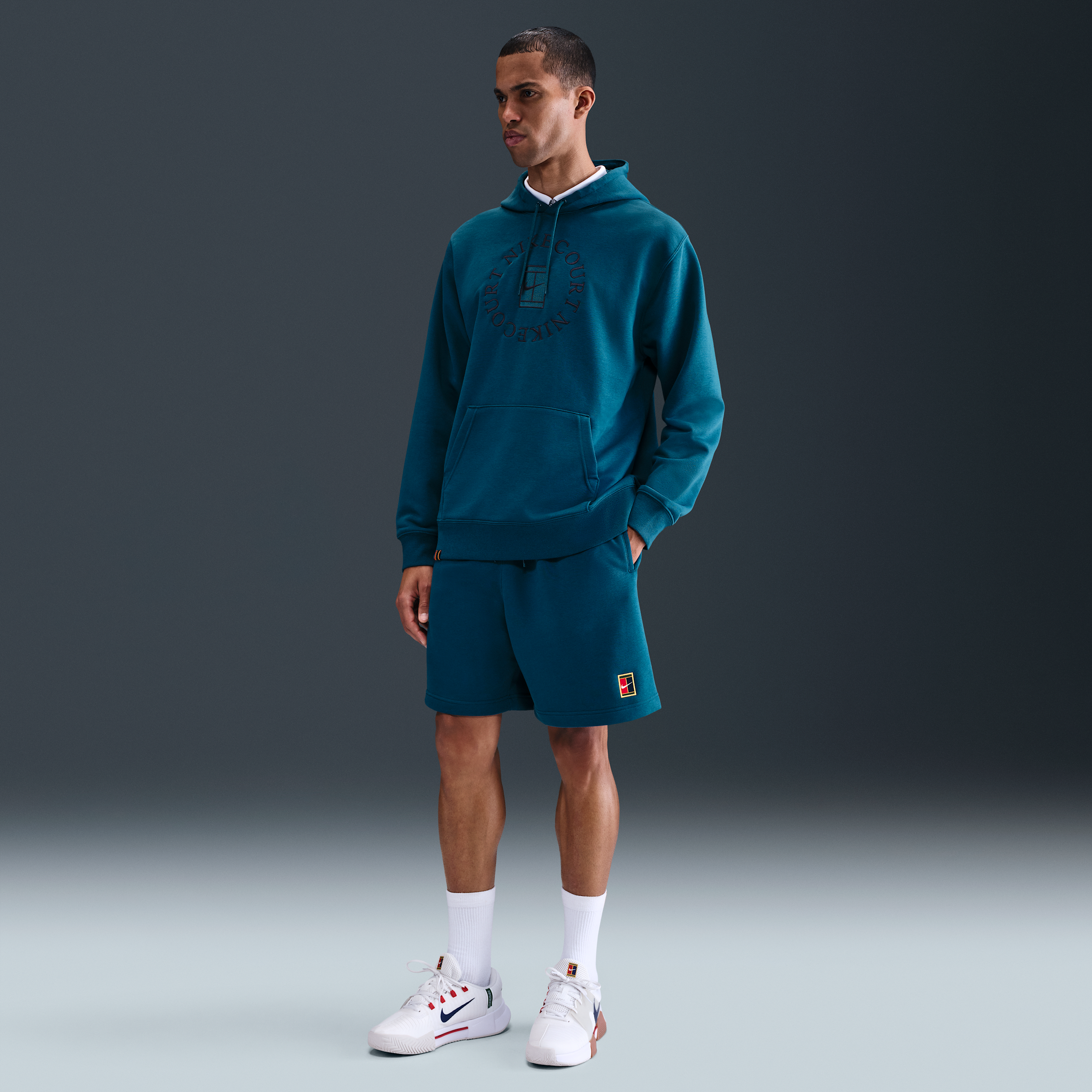 Thumbnail - NikeCourt Heritage Dri-FIT Fleece-Tennisshorts (Herren) - Blau