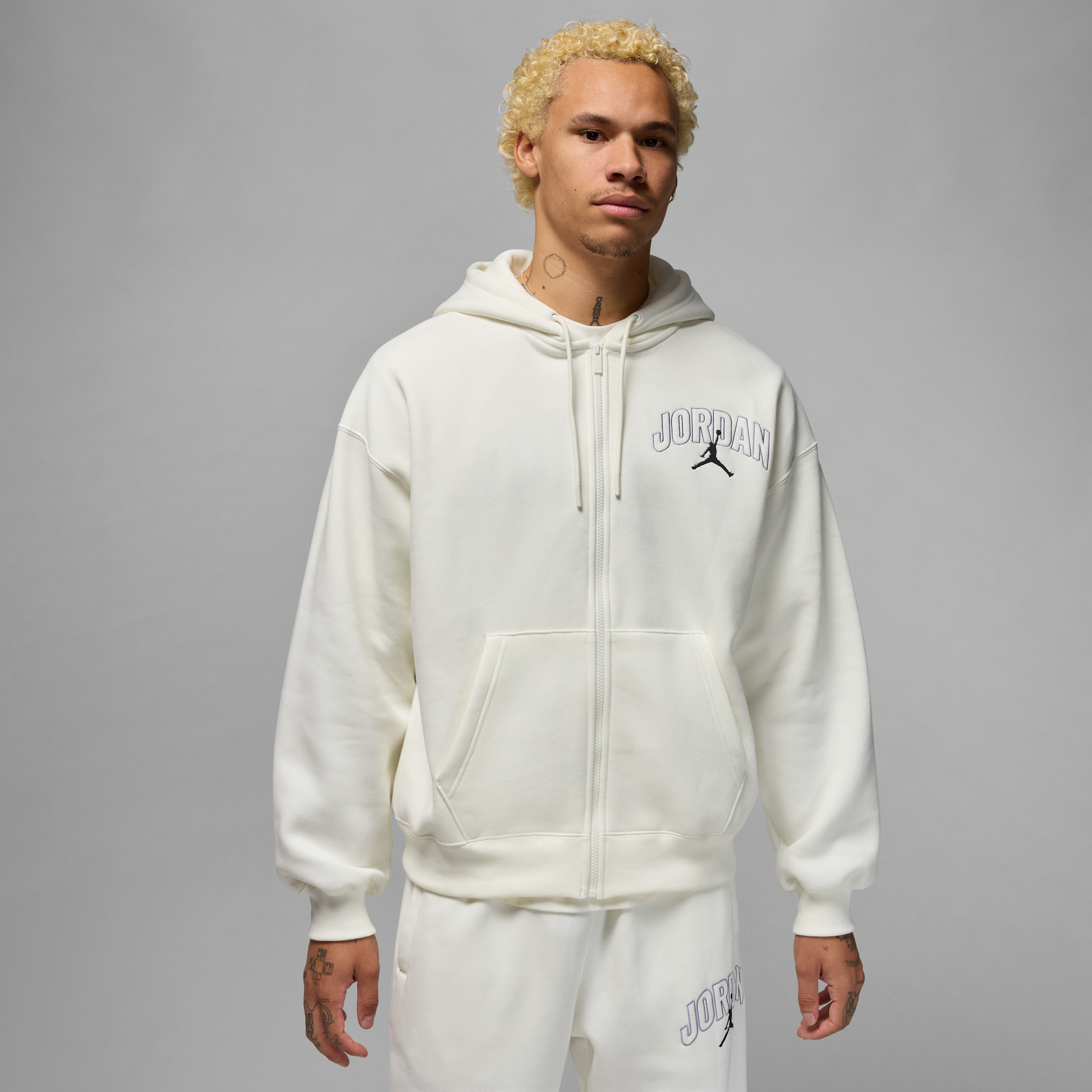 Sweat à capuche et zip oversize Jordan Brooklyn Fleece pour homme - Blanc