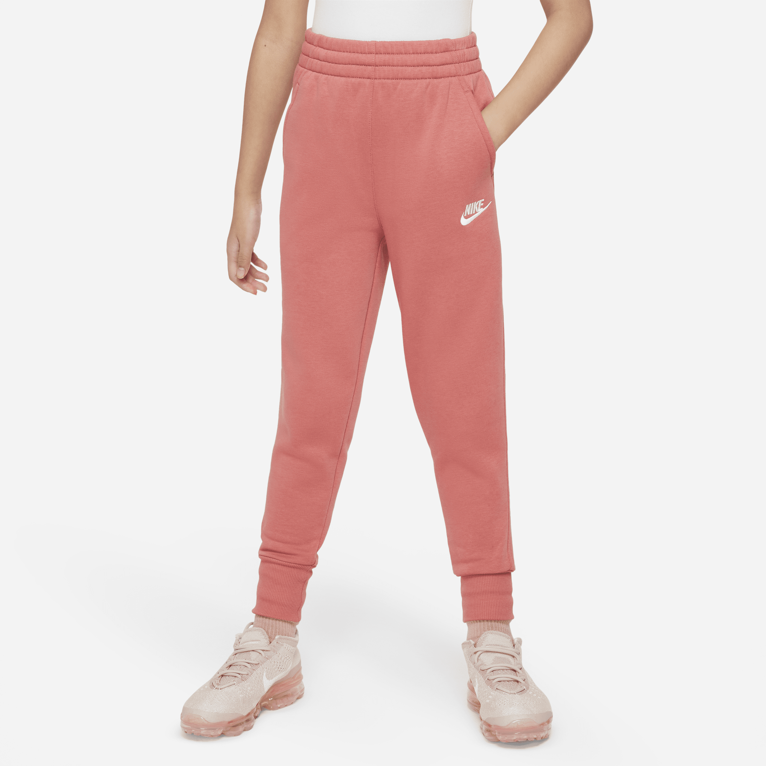 Nike Sportswear Club Fleece aansluitende meisjesbroek met hoge taille Rood
