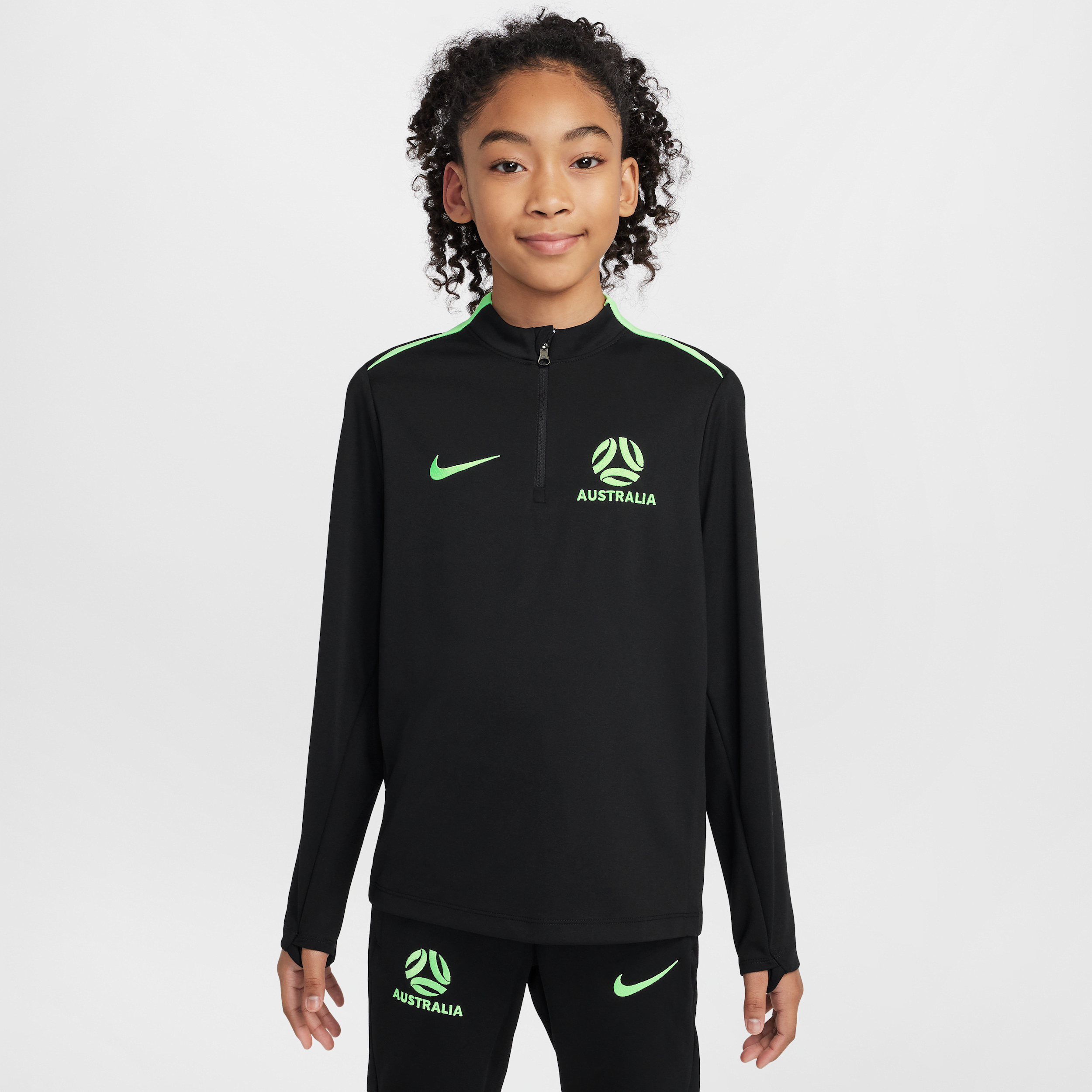 Australia Academy Pro Older Kids' Nike Dri-FIT Football Knit Drill Top - Black - Polyester - 50% Recycled Polyester