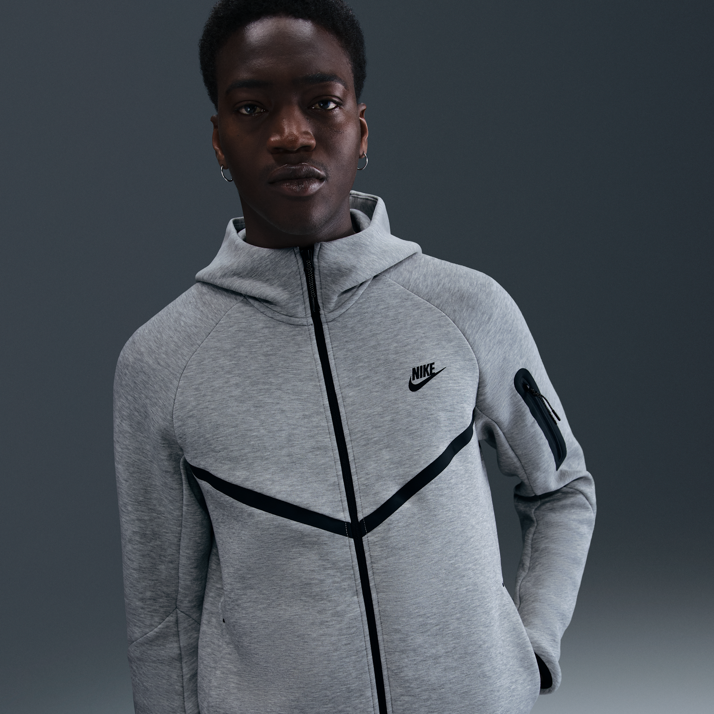 Nike Tech Men's Fleece Windrunner Full-Zip Jacket - Grey - Cotton/Polyester - 50% Sustainable Blends
