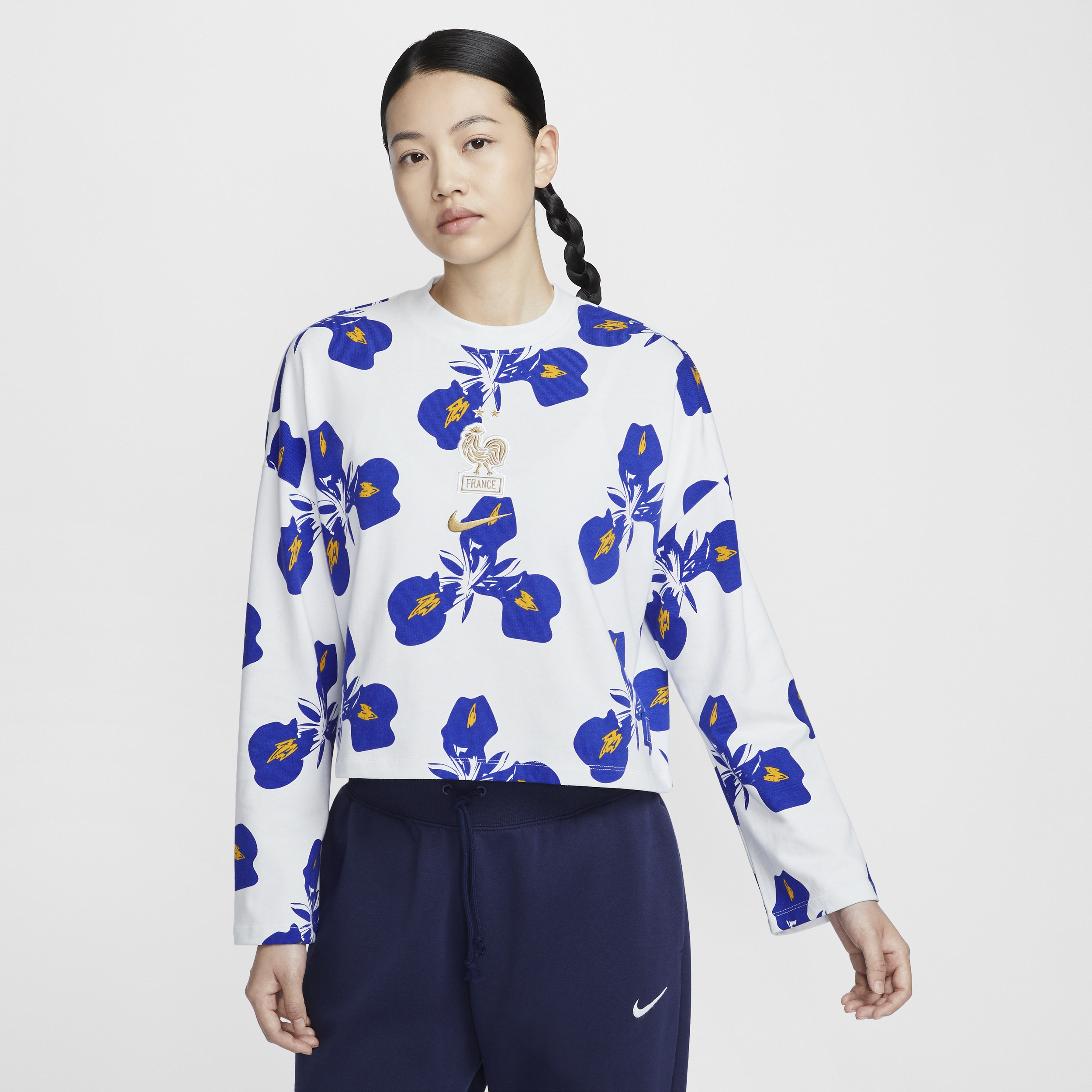 Nike FFF gestreepte voetbaltop met lange mouwen voor dames Wit