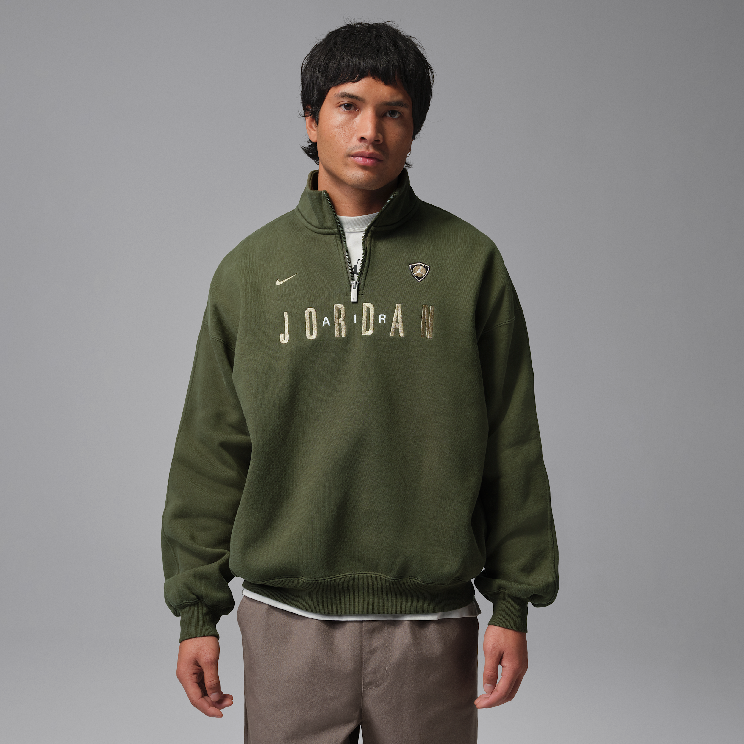Felpa in fleece con zip a 1/4 e grafica Jordan Flight – Uomo - Verde