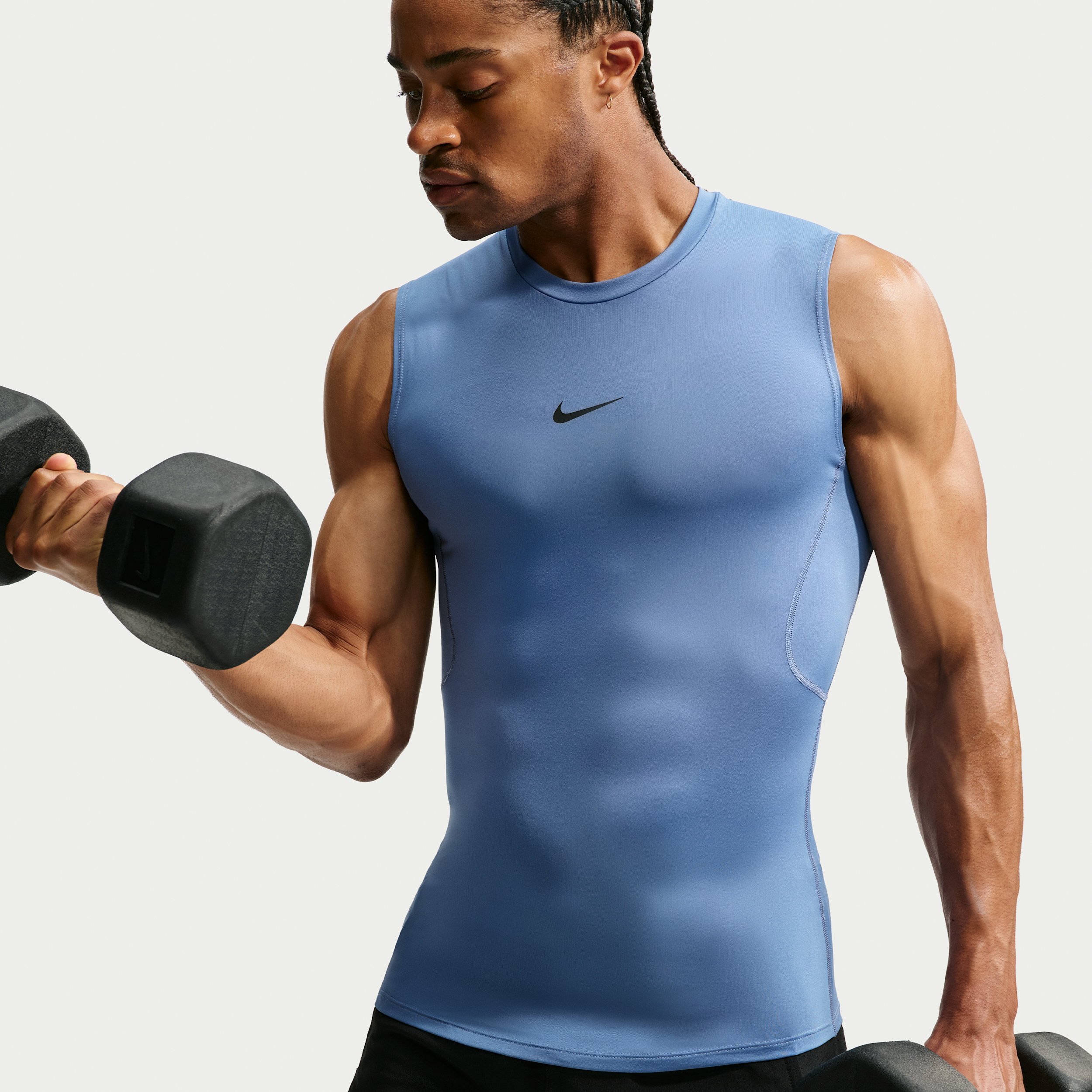 Tætsiddende Nike Pro Dri-FIT-fitnessoverdel uden ærmer til mænd - blå