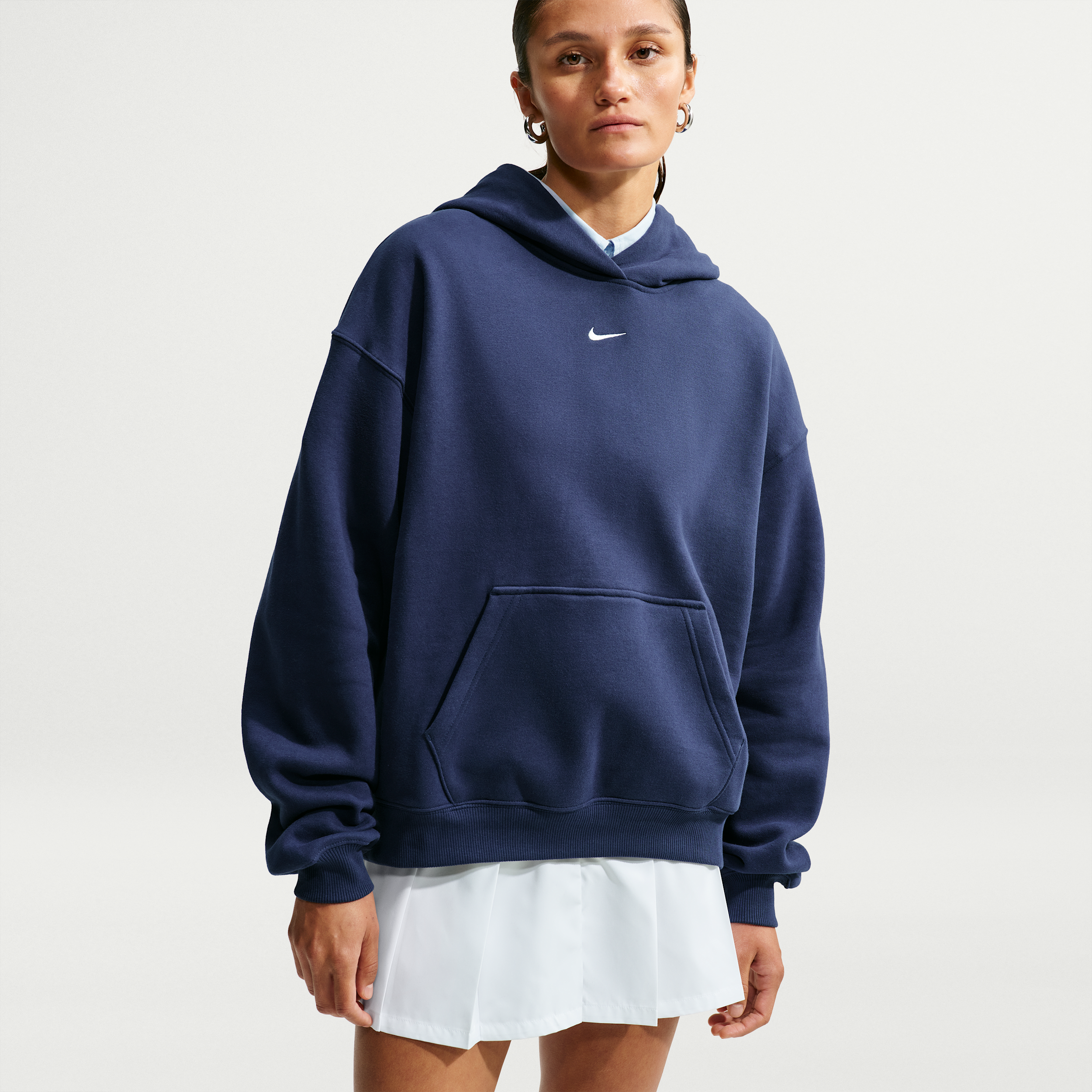 Oversized Nike Studio Fleece-hættetrøje i medium vægt til kvinder - blå