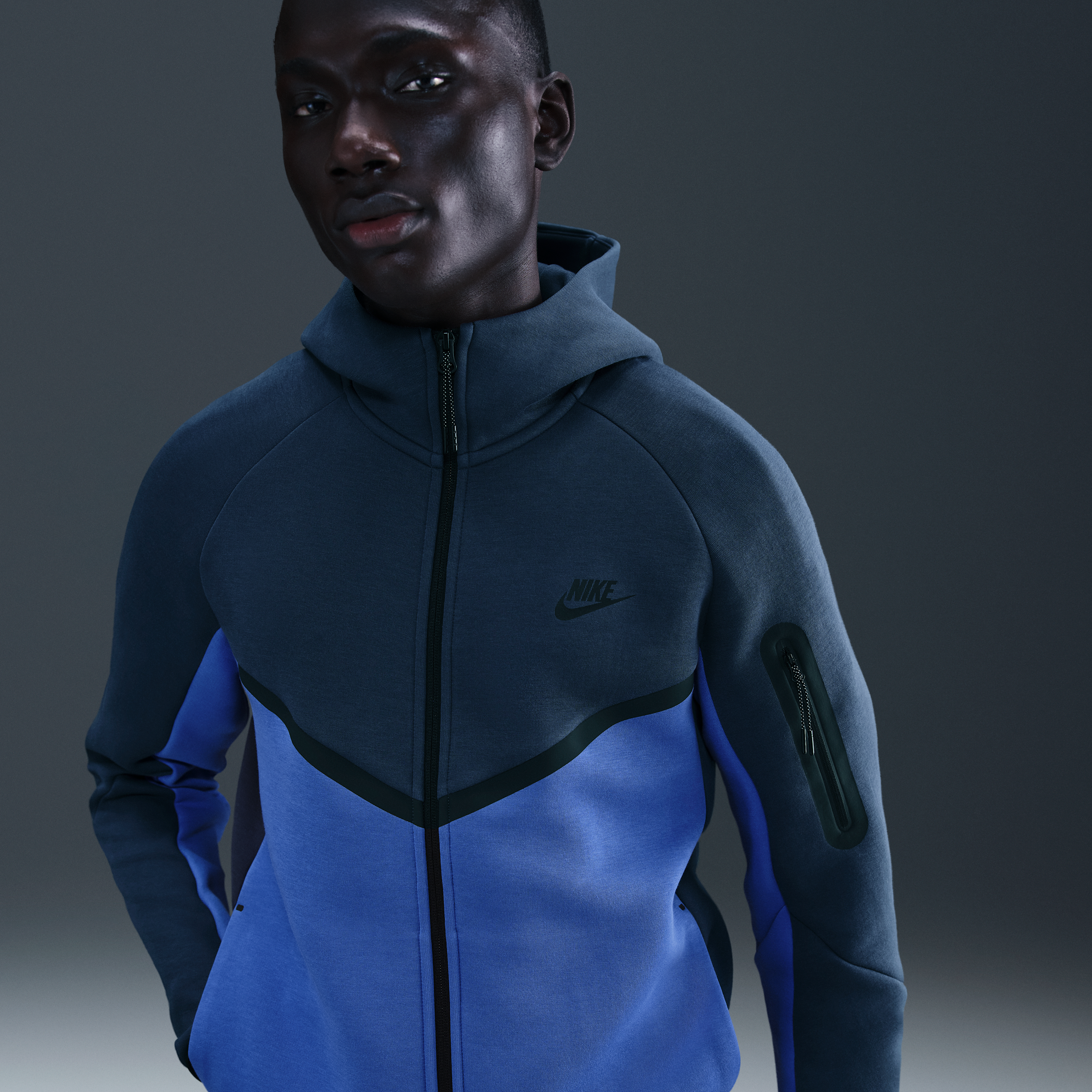 Thumbnail - Nike Tech Windrunner-Jacke aus Fleece mit durchgehendem Reißverschluss (Herren) - Blau