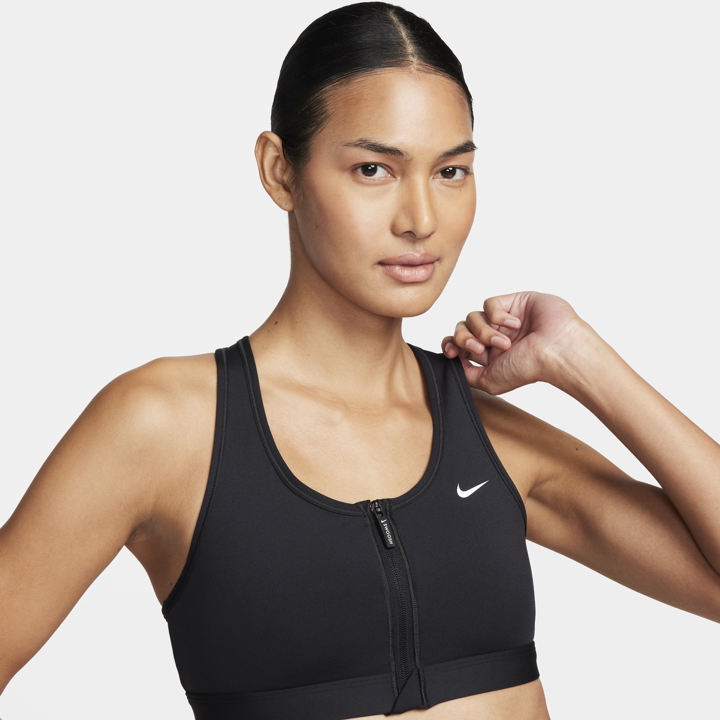 Nike Swoosh Front Zip padded sport-bh met medium ondersteuning Zwart