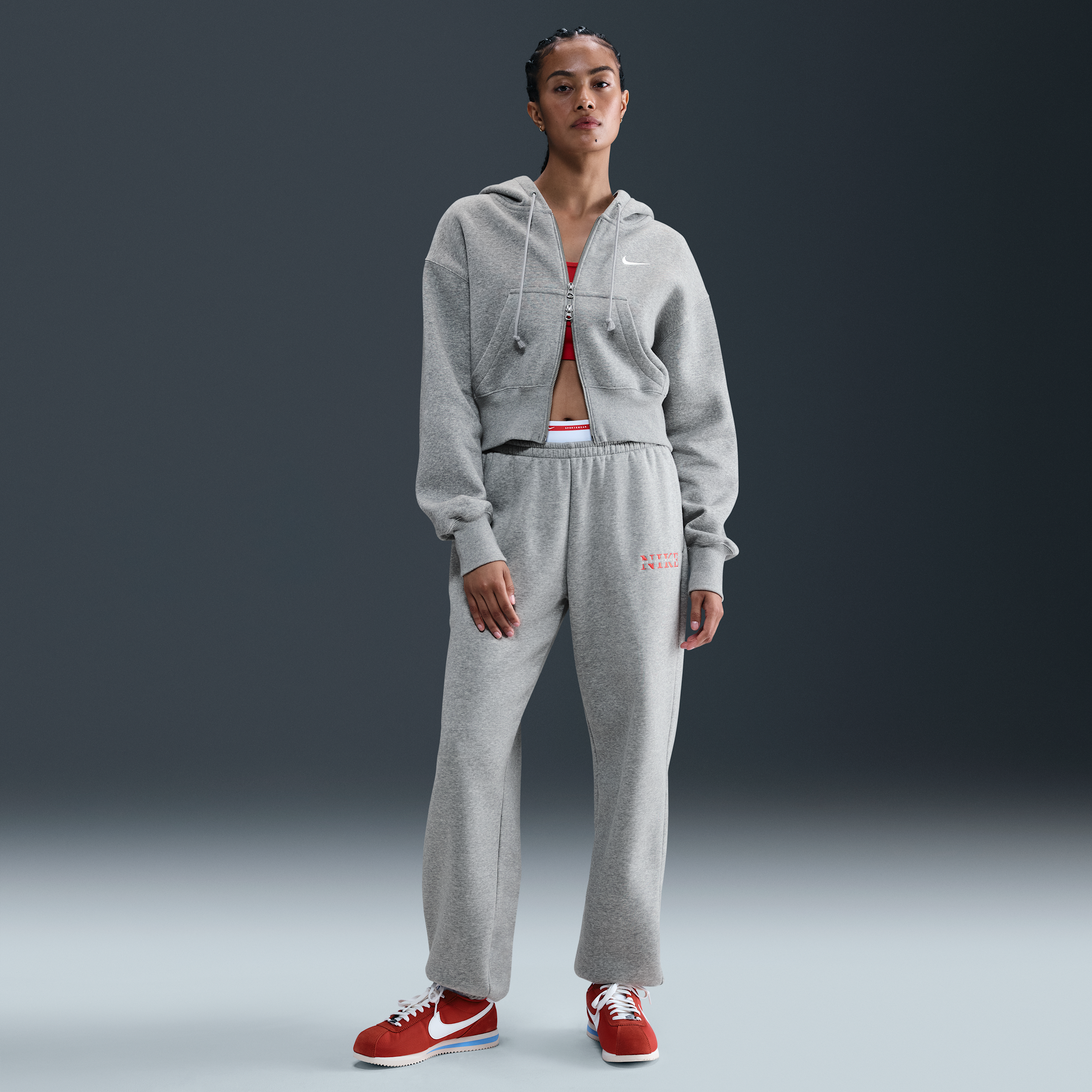 Nike Sportswear Phoenix Fleece Womens High-Waisted Tracksuit Bottoms - Grey - Cotton/Polyester