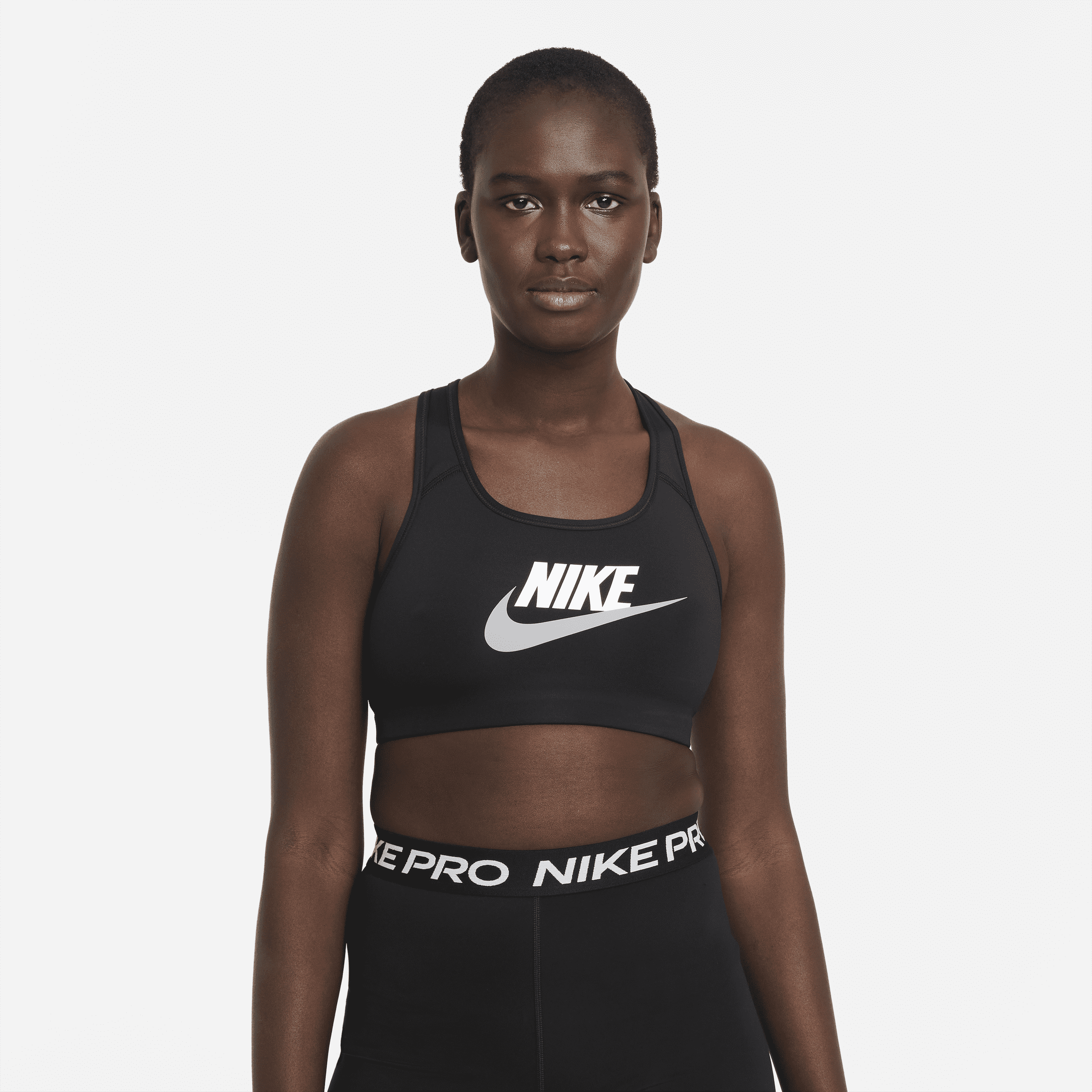 Nike Swoosh Sports-Bh Med Trykk Og Middels Støtte Til Dame - Svart