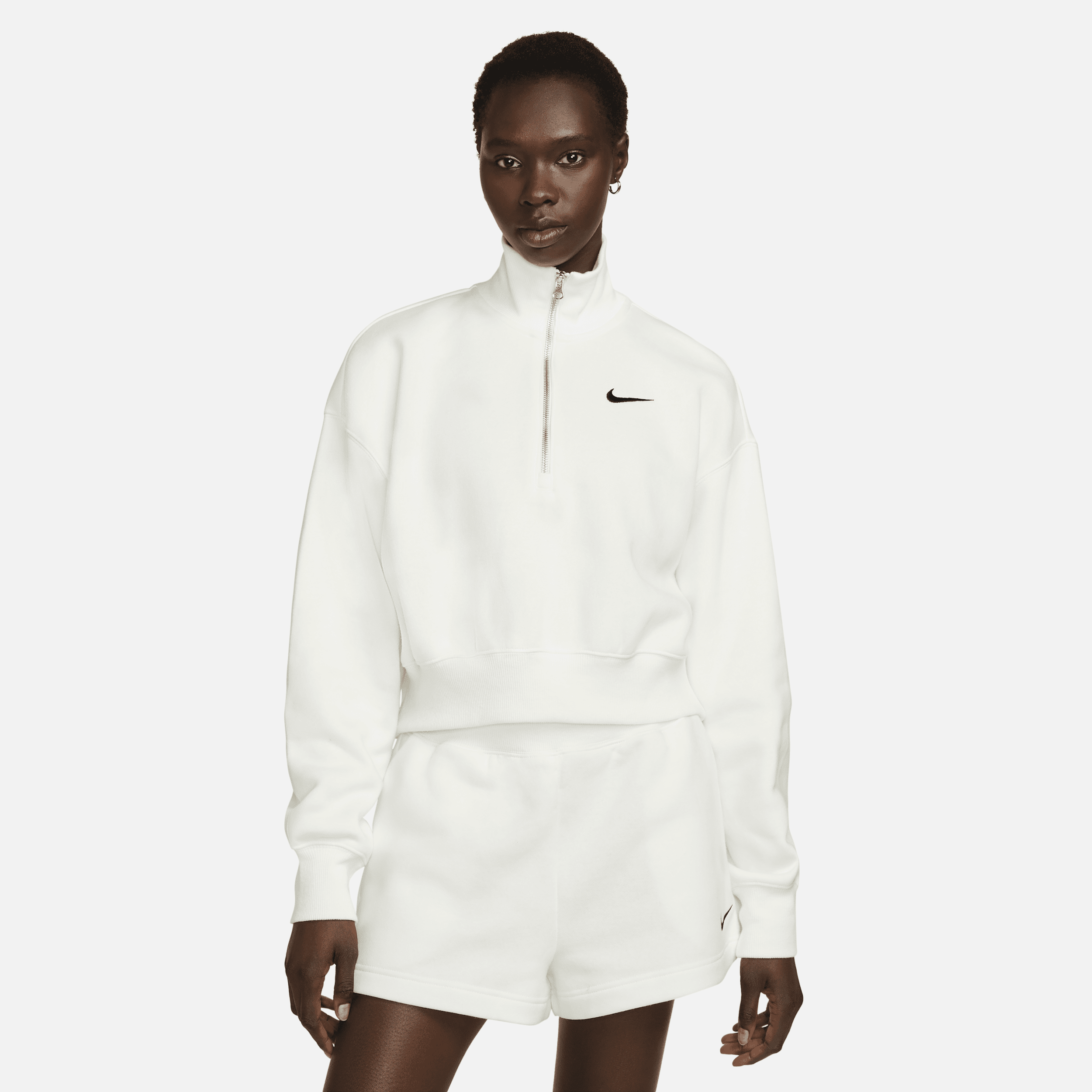 Nike Phoenix Fleece Women's 1/4-Zip Cropped Sweatshirt - White - Fleece