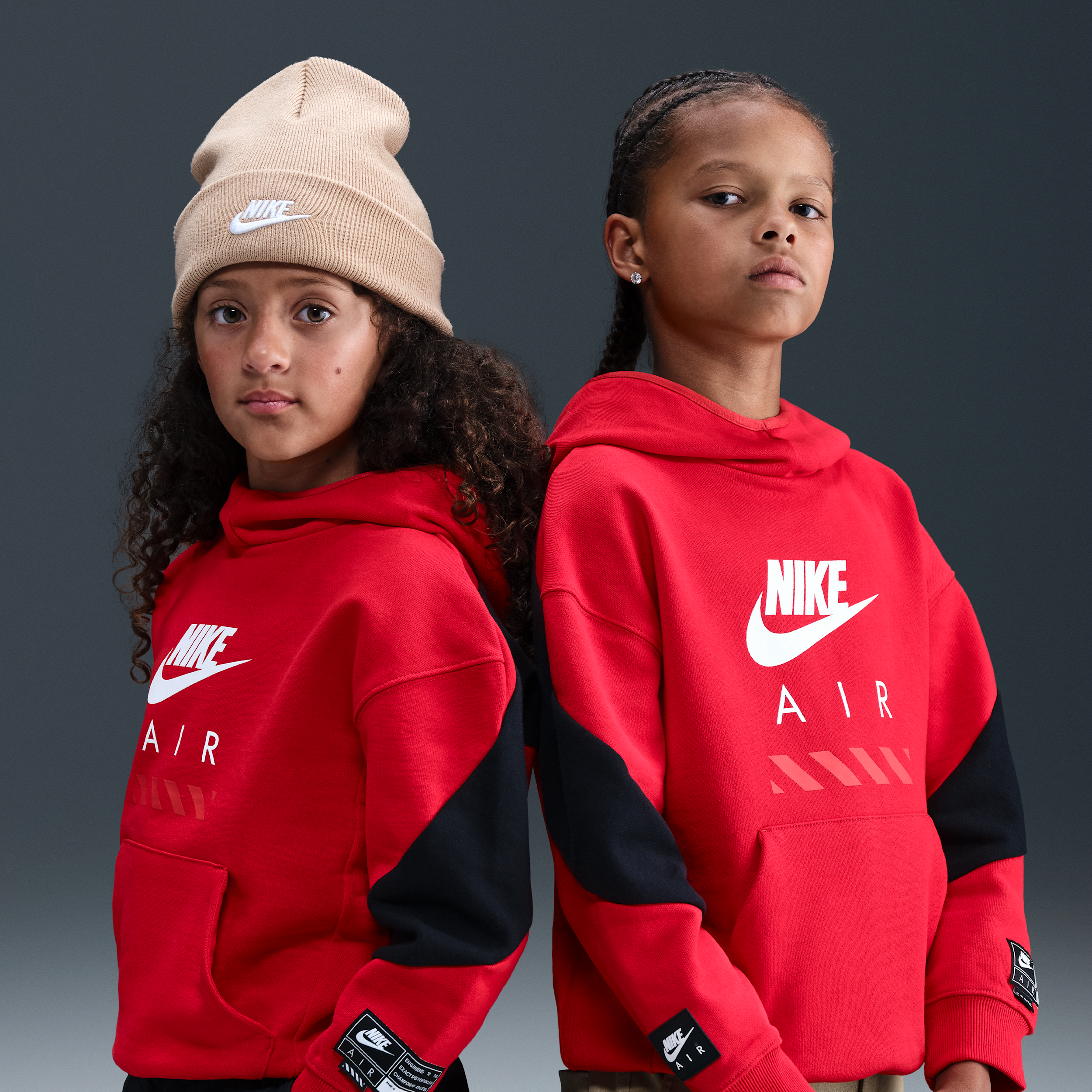 Nike Air Older Kids Fleece Pullover Hoodie - Red - Cotton