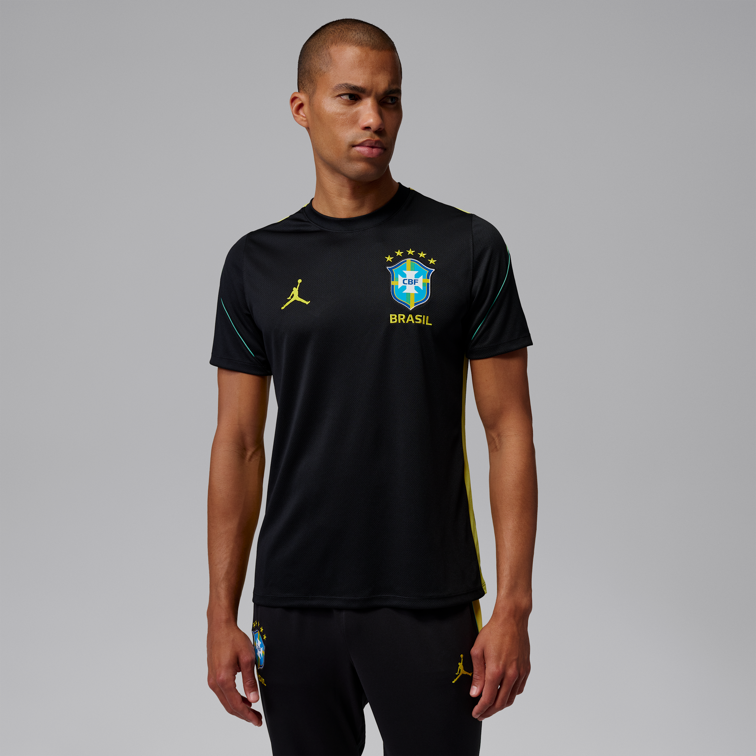 Kortærmet Jordan Dri-FIT-fodboldtrøje til mænd i Brazil Strike - sort