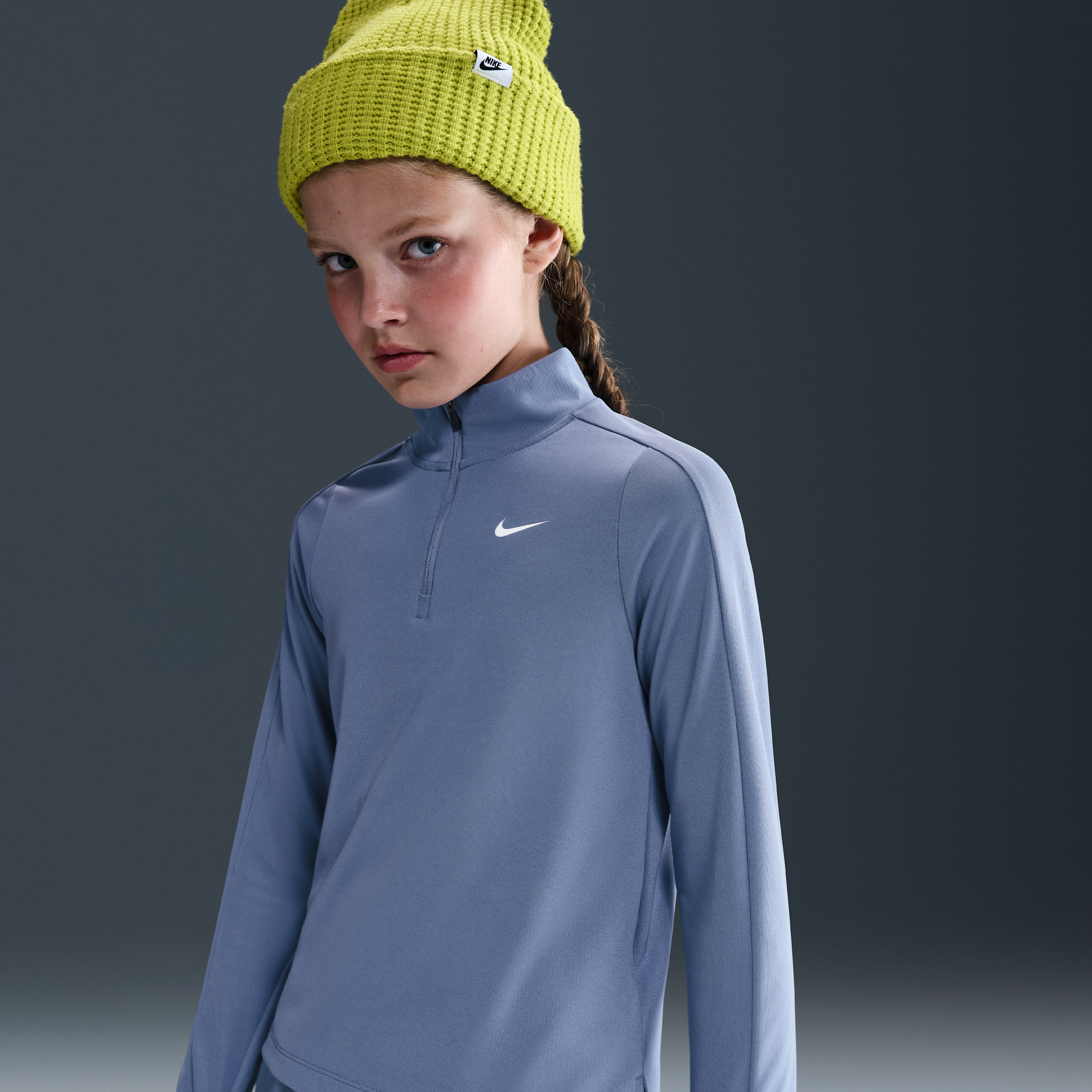 Nike Girls Dri-FIT Long-Sleeve 1/4-Zip Top - Blue - Polyester