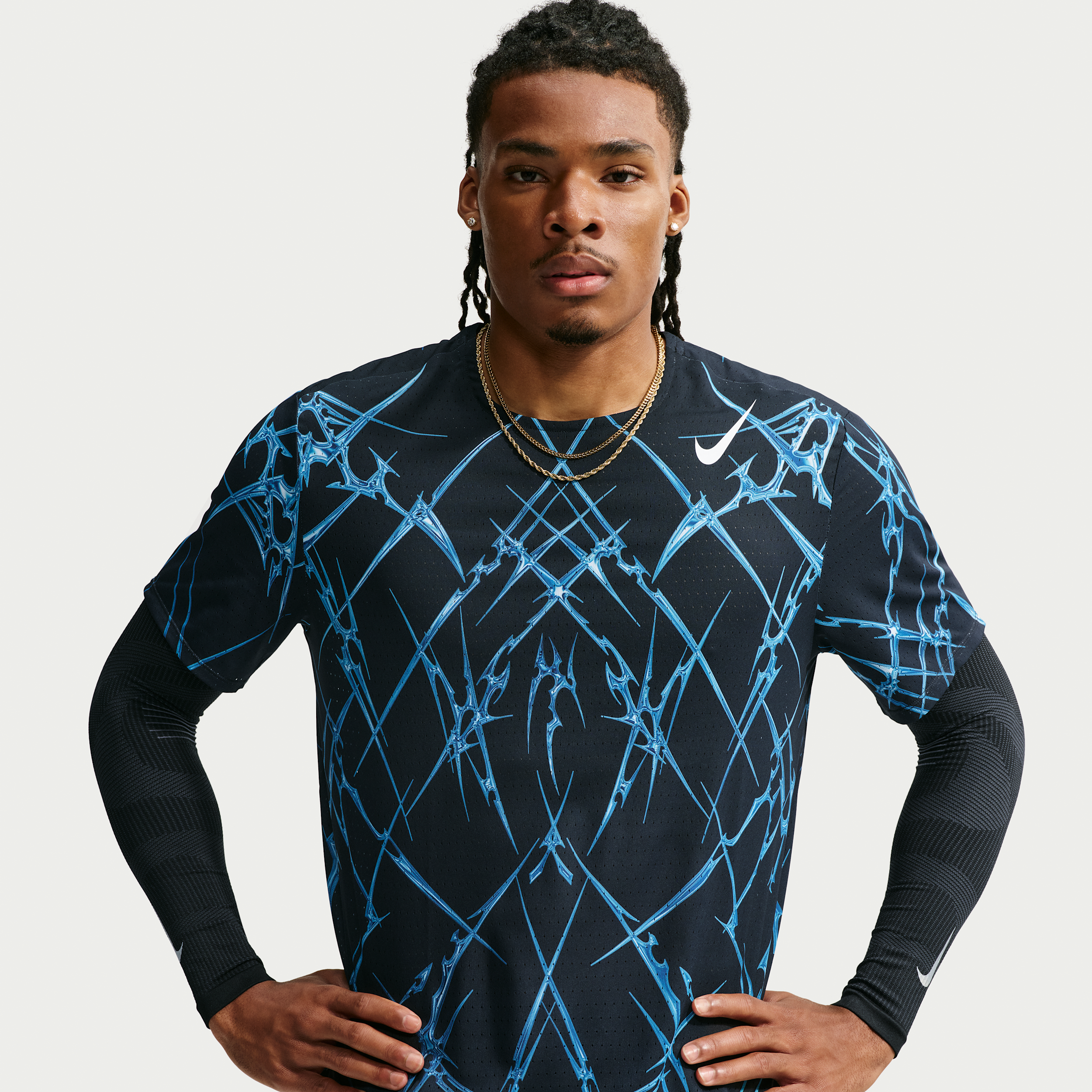 Kortærmet Nike AeroSwift Dri-FIT ADV-løbetop med tryk til mænd - sort