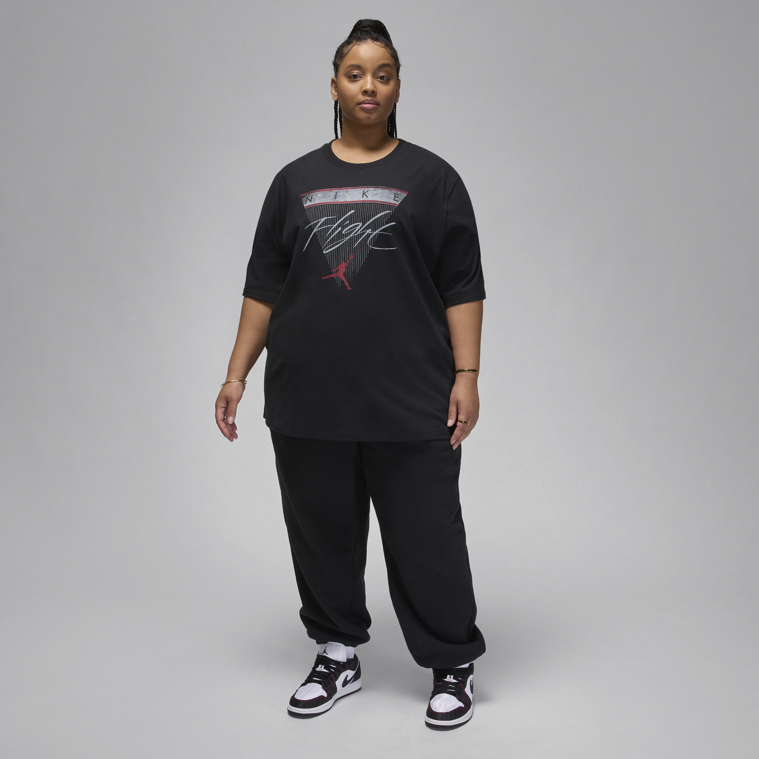 Jordan Flight Heritage T-shirt met graphic voor dames (Plus Size) Zwart