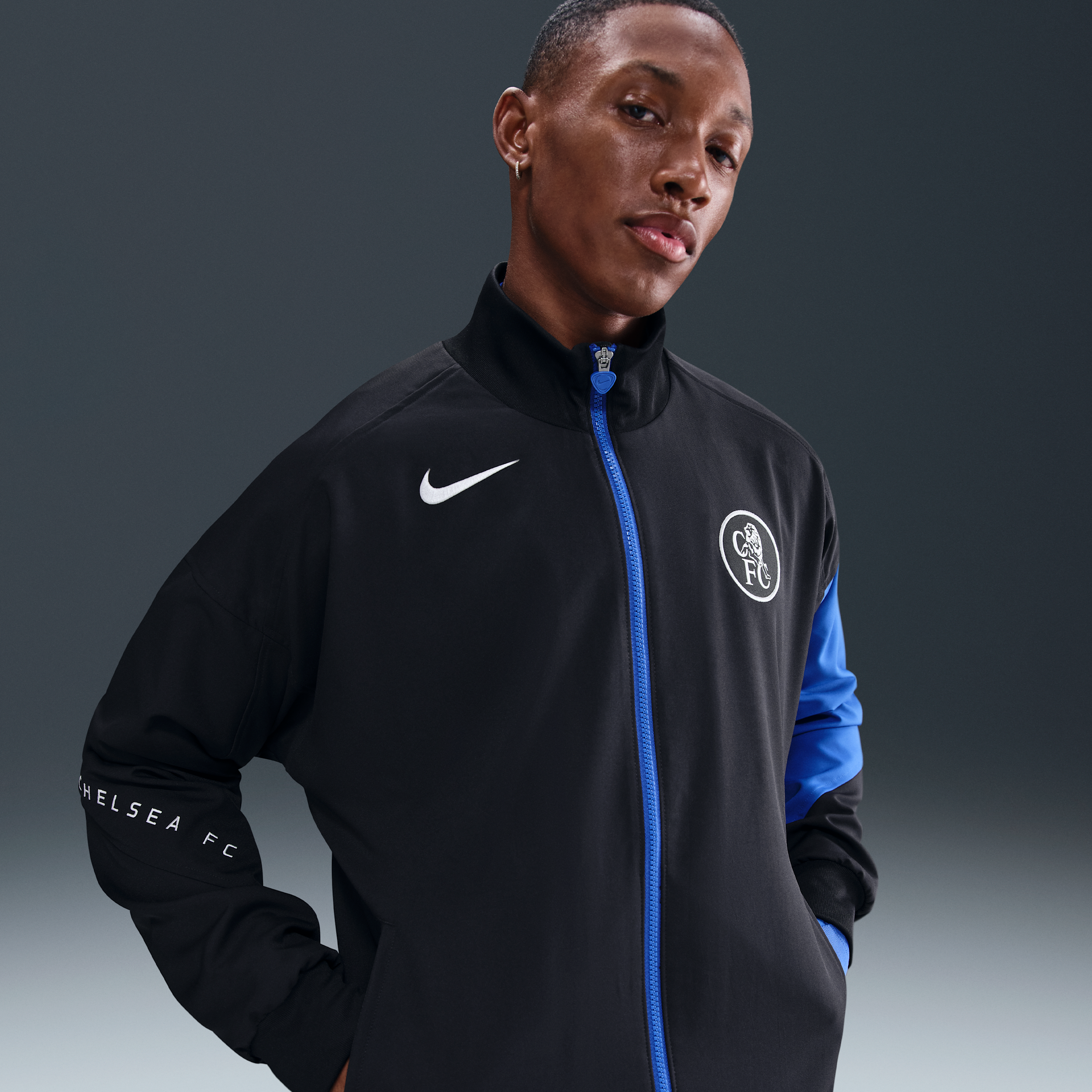 Chelsea F.C. Strike Third Men's Nike Dri-FIT Total 90 Football Anthem Jacket - Black - Polyester