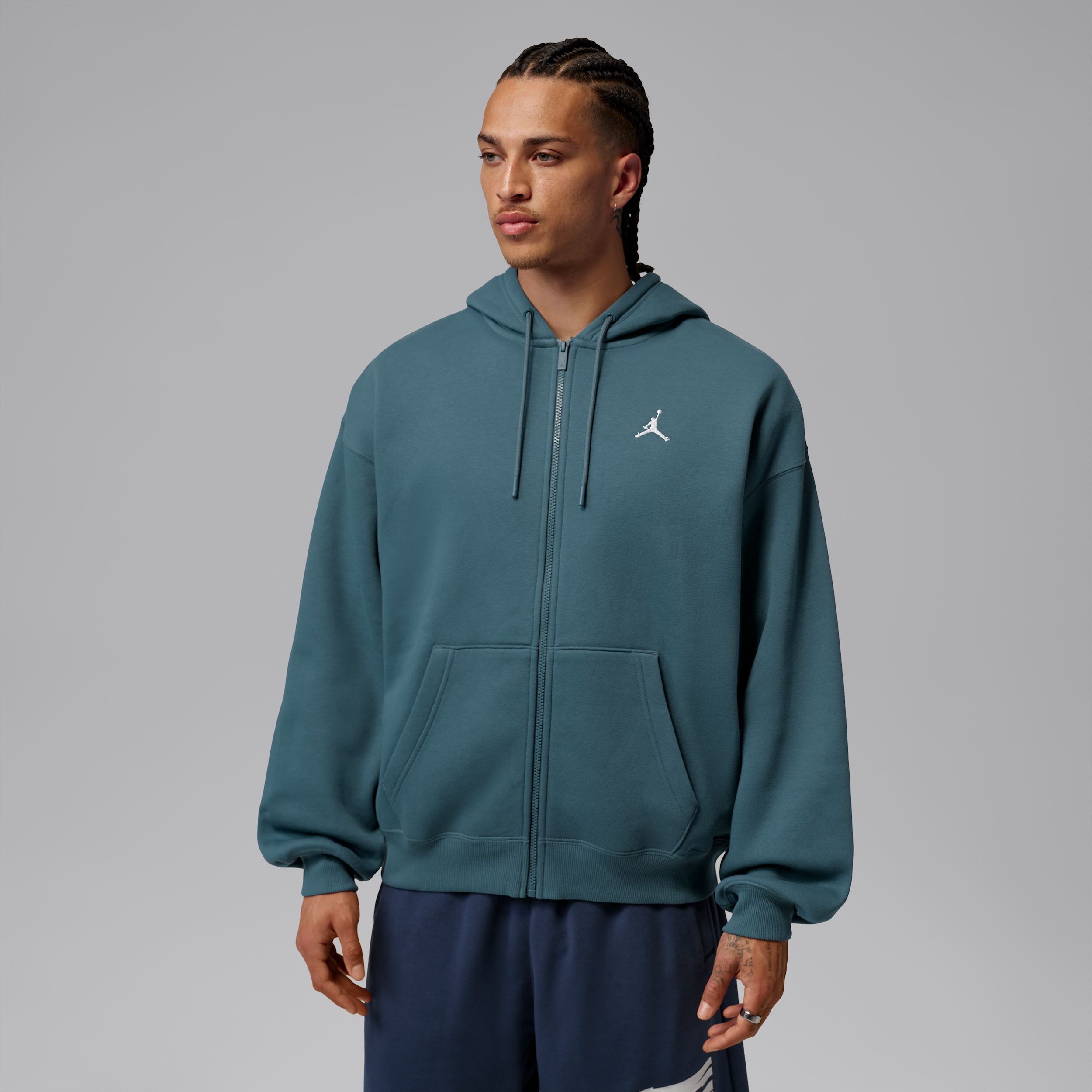 Felpa oversize con cappuccio e zip a tutta lunghezza Jordan Brooklyn Fleece – Uomo - Blu