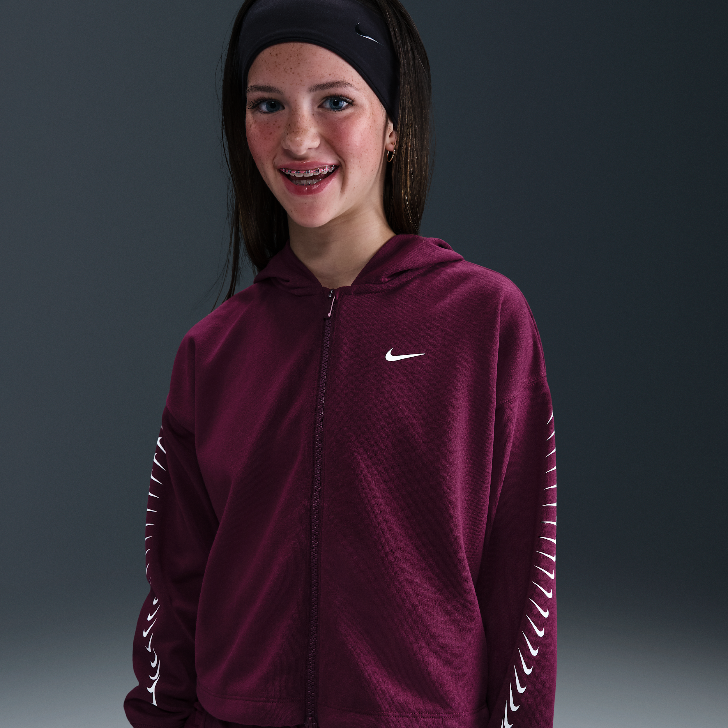 Nike Girls Dri-FIT Fleece Hoodie - Red - Cotton/Polyester