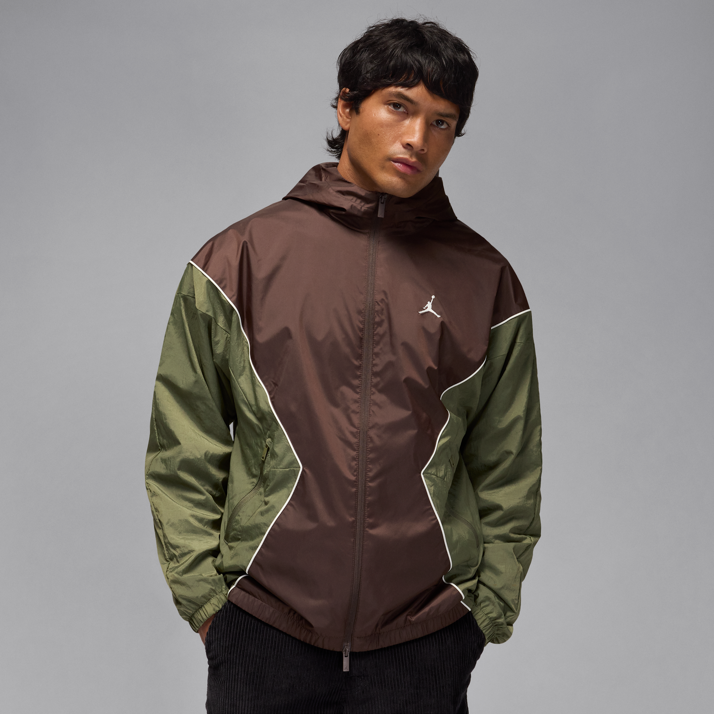 Nike Jordan Brooklyn Mens Hooded Draft Jacket - Brown - Nylon