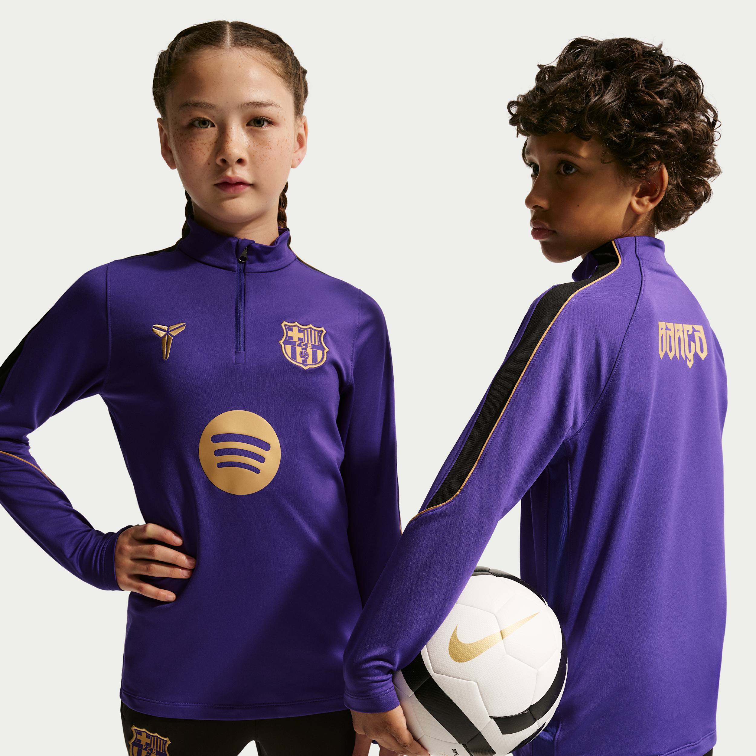 Maskinstrikket FC Barcelona Strike Away Kobe Dri-FIT-fodboldtrøje til større børn - lilla
