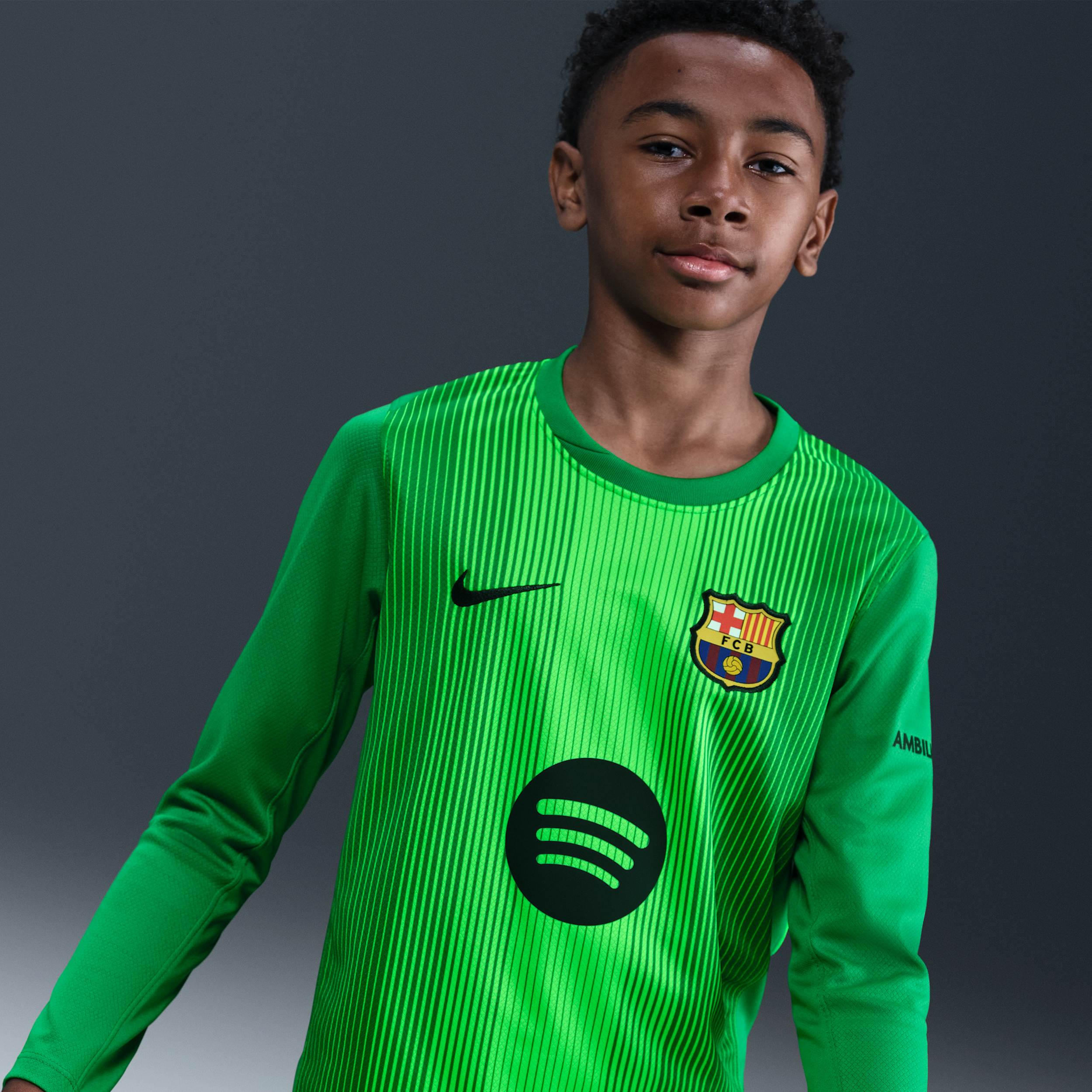 FC Barcelona 2025/26 Stadium Goalkeeper Nike Dri-FIT Replica-fodboldtrøje til større børn - grøn