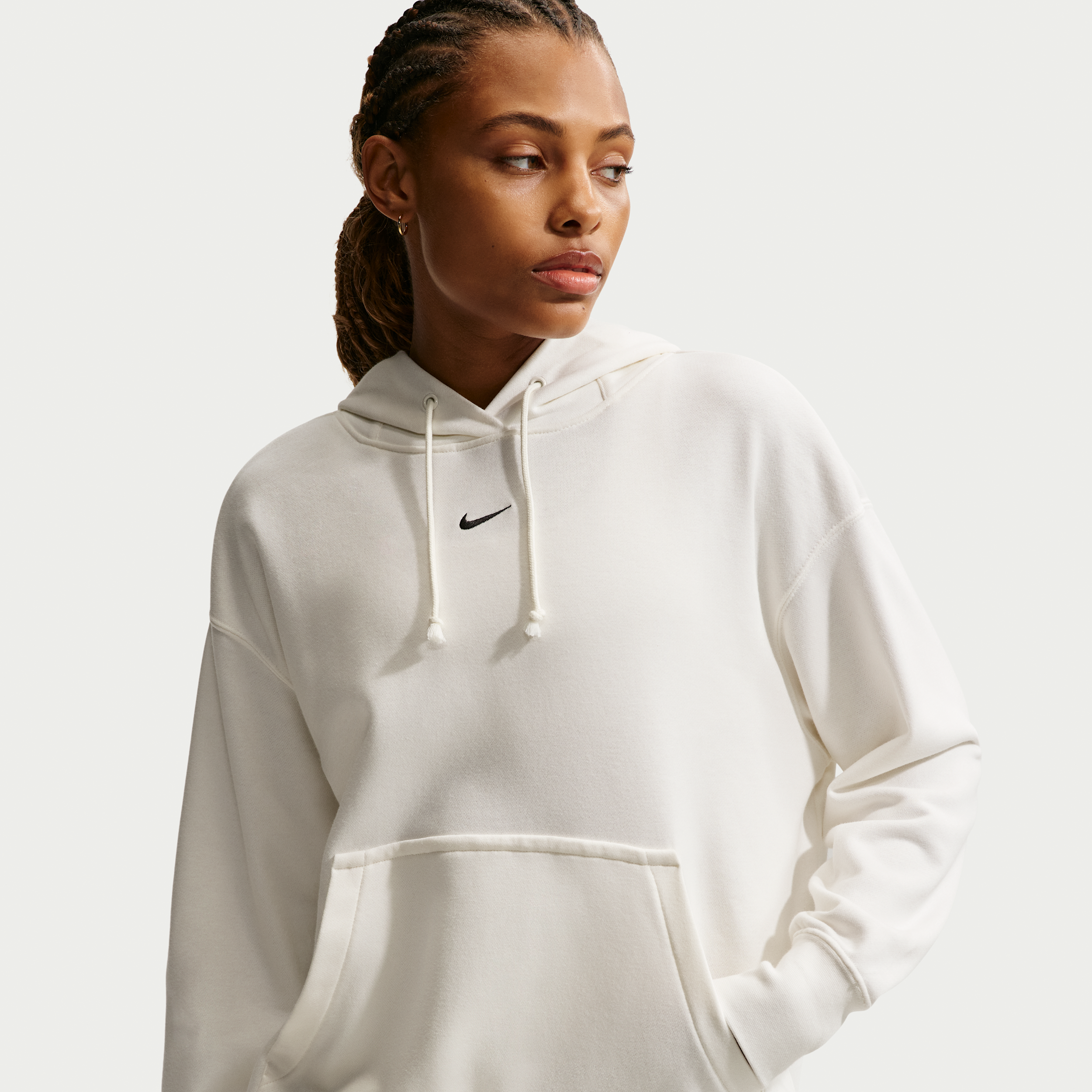 Nike Phoenix Fleece Womens Oversized Pullover Basketball Hoodie - White - Cotton/Polyester