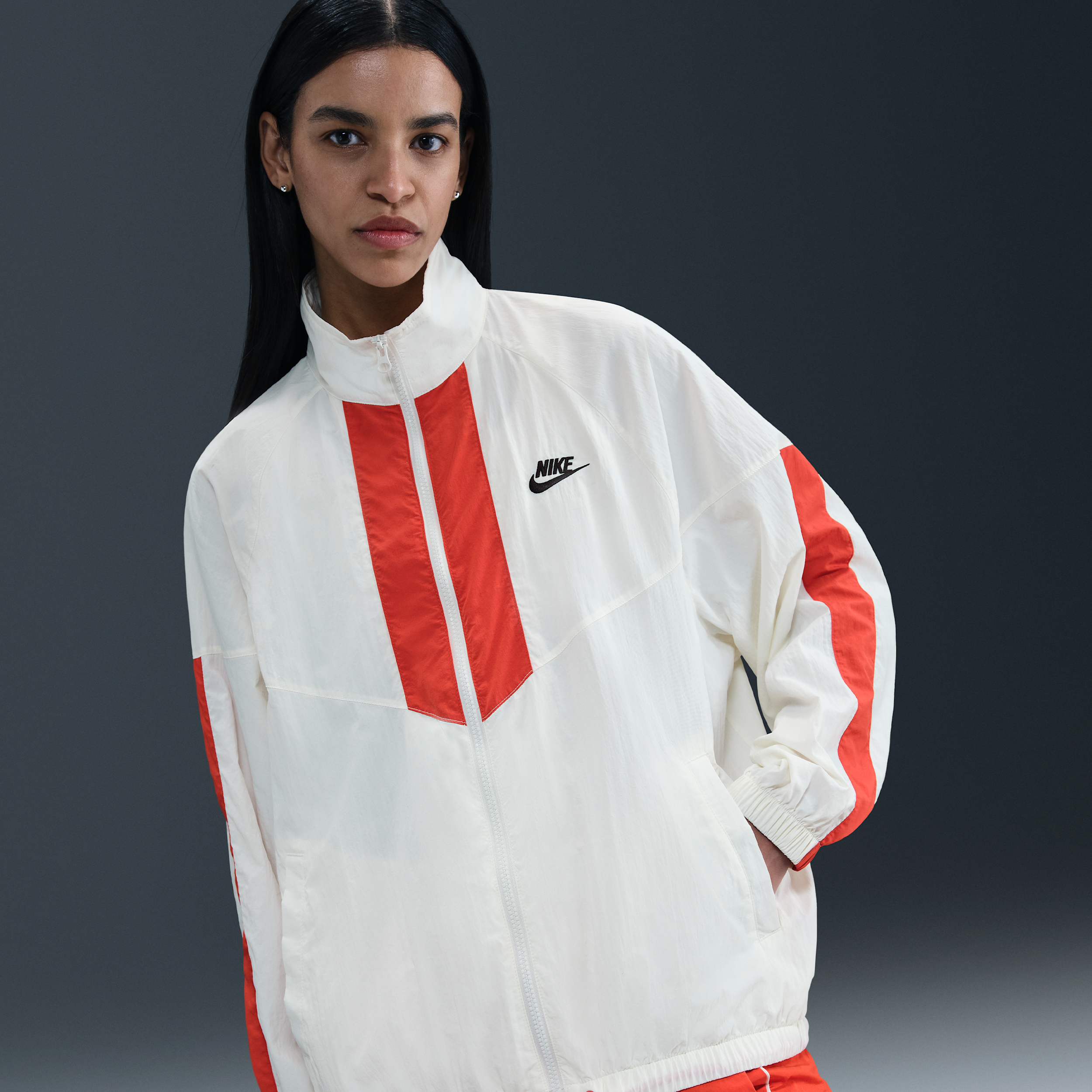 Nike Windrunner geweven oversized damesjack - Wit
