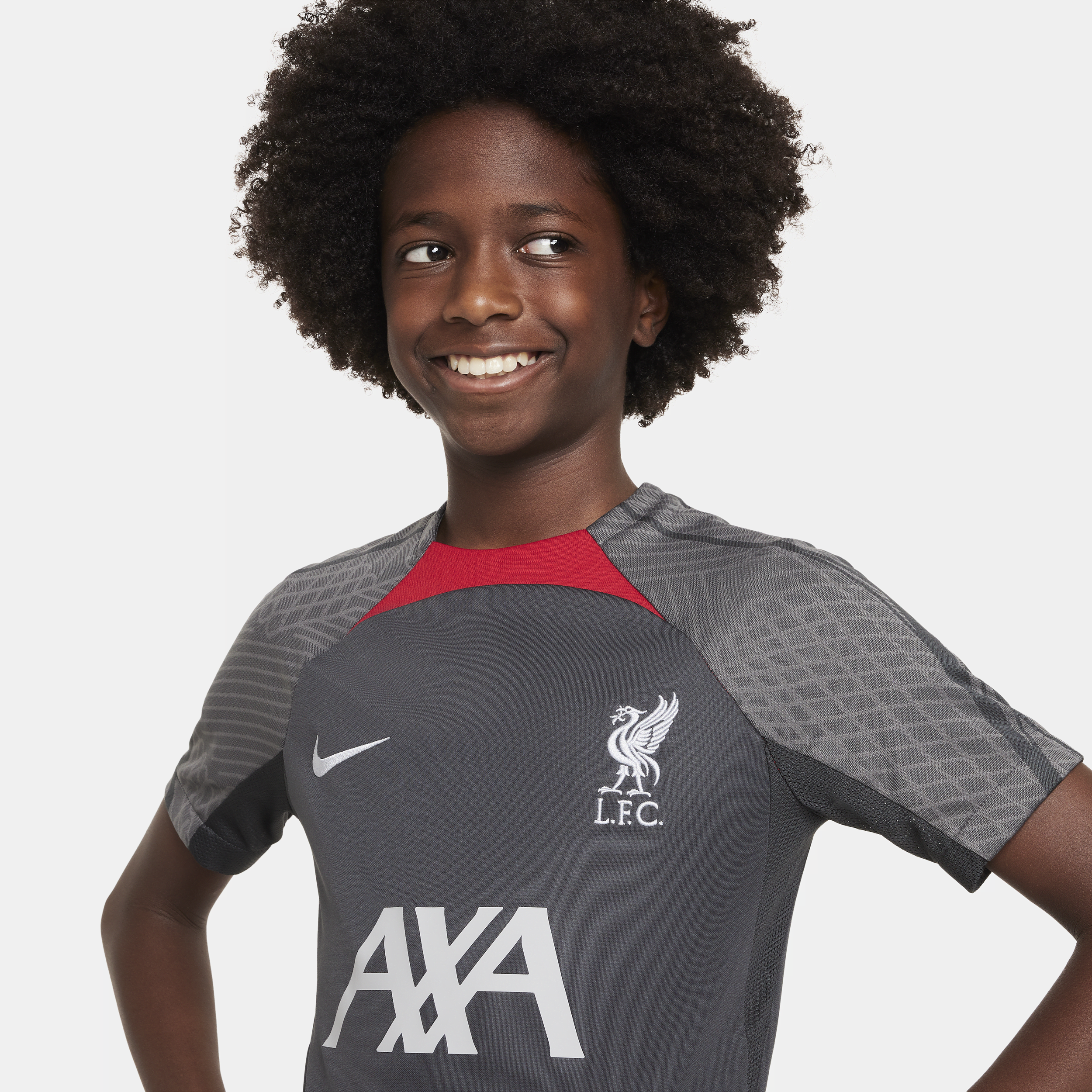 Nike Liverpool FC Strike Dri-FIT knit voetbaltop voor kids Grijs