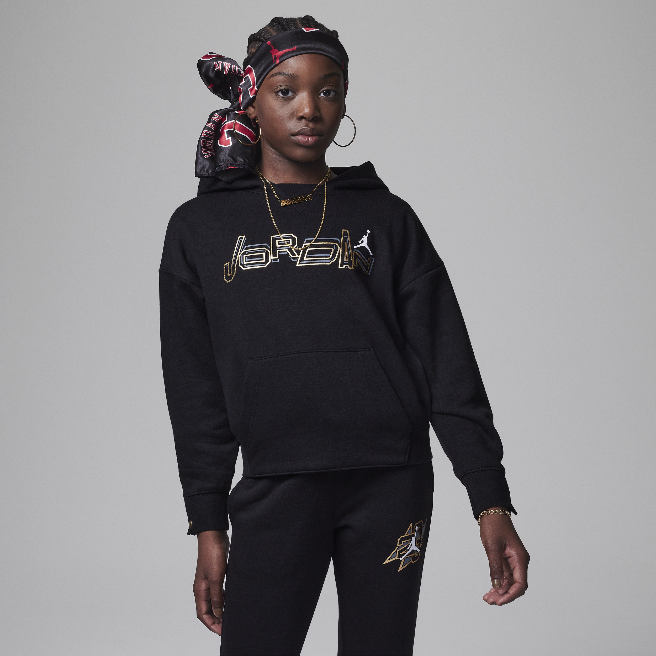 Jordan Take Flight Snap Cuff Pullover hoodie voor kids Zwart