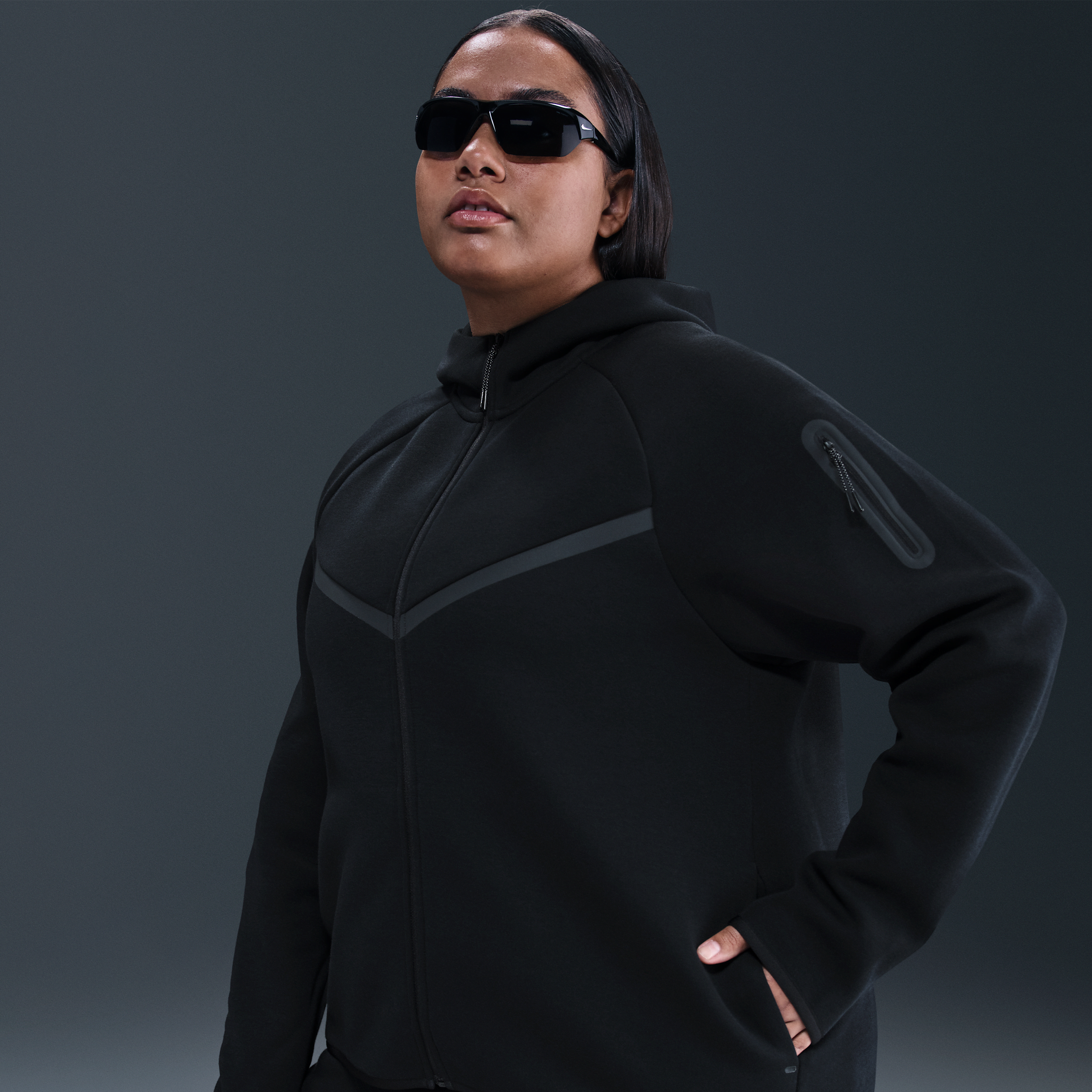 Thumbnail - Nike Sportswear Tech Fleece Windrunner Damen-Hoodie mit durchgehendem Reißverschluss - Schwarz