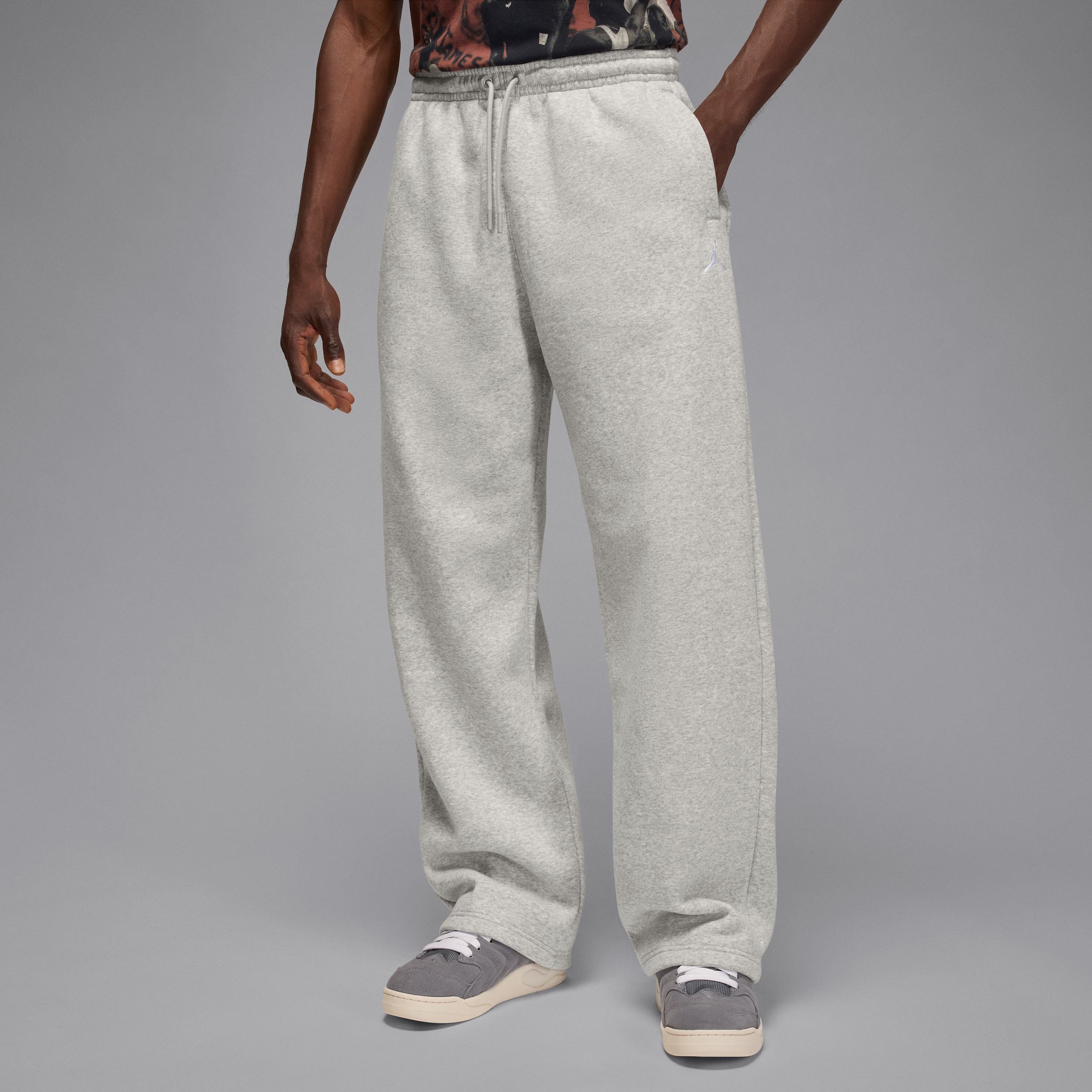 Nike Jordan Brooklyn Fleece Mens Oversized Open-Hem Trousers - Grey - Cotton/Polyester