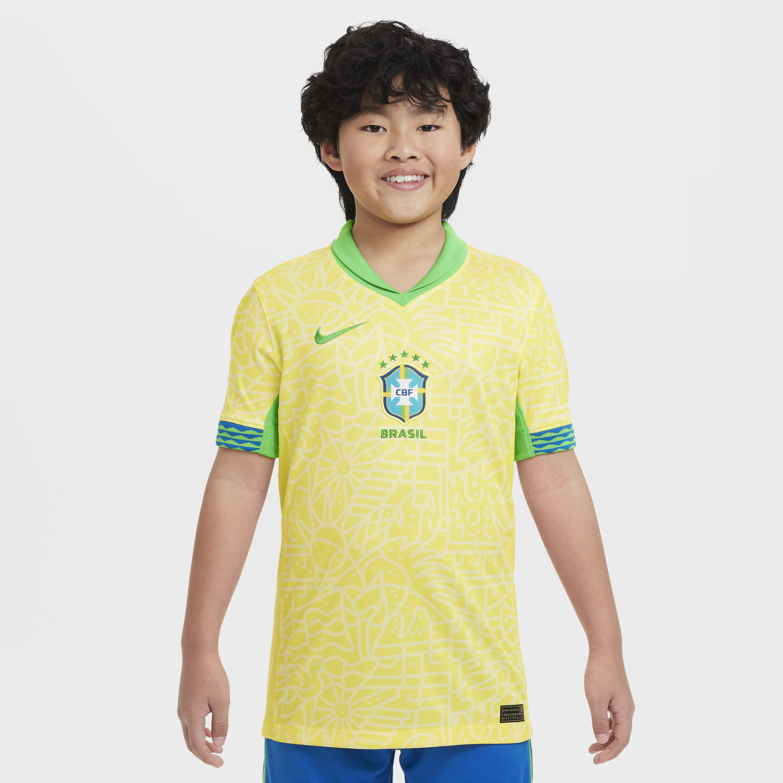 Nike Brazilië 2024 Stadium Thuis Dri-FIT replica voetbalshirt voor kids Geel