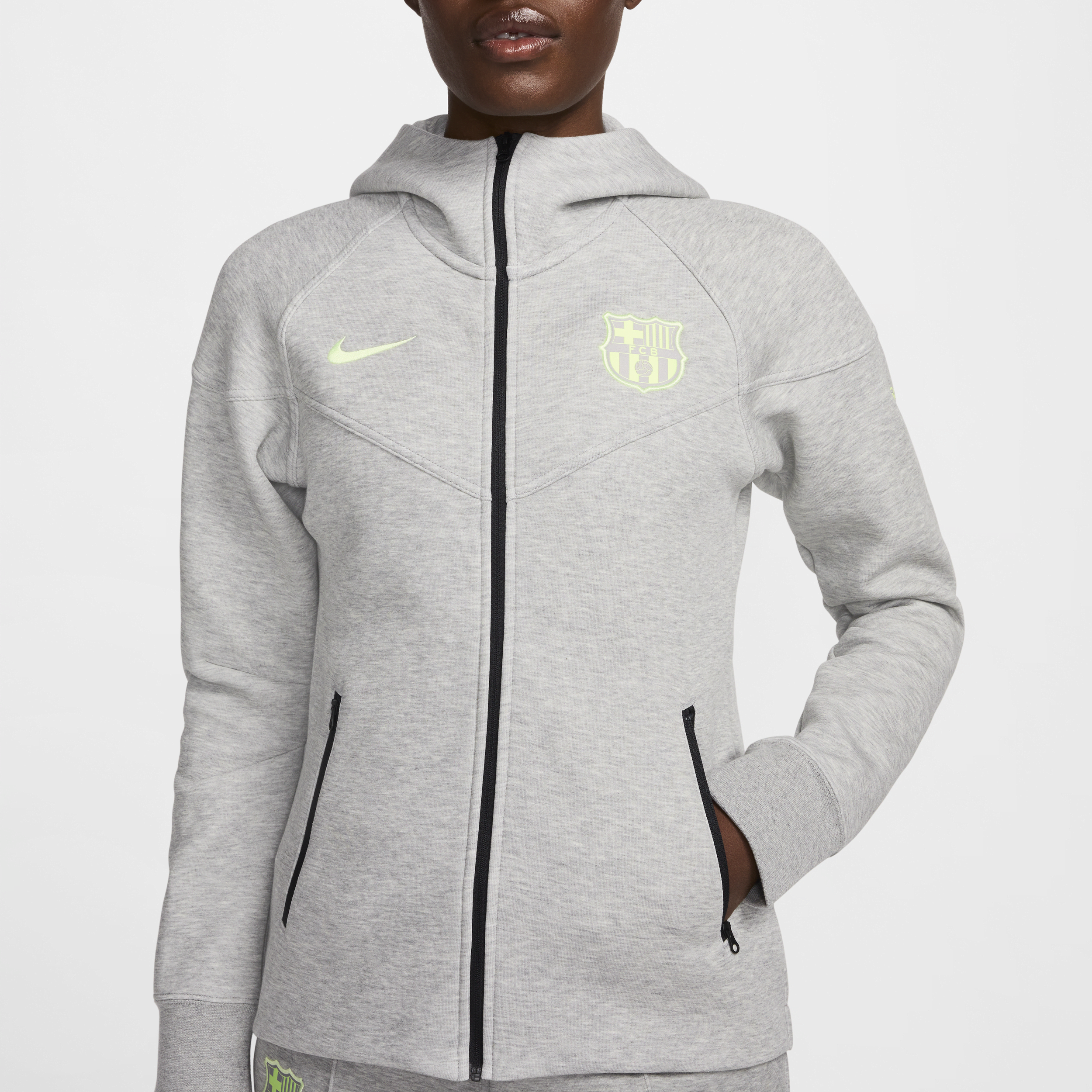 Sweat à capuche et zip Nike Football FC Barcelona Tech Fleece Windrunner pour femme - Gris