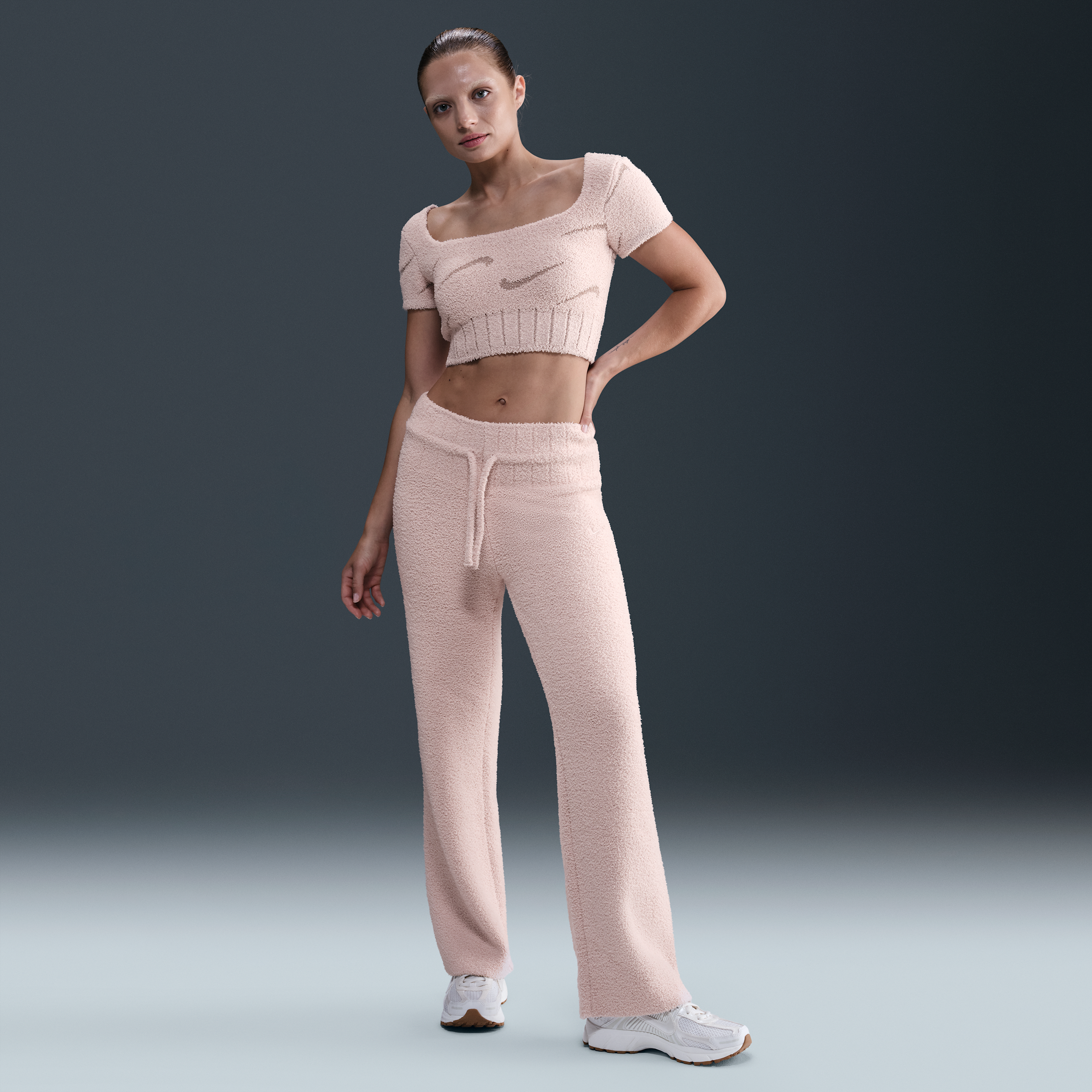 Nike Phoenix Cosy Bouclé Womens Slim Knit Trousers - Pink - Polyester/Nylon/Elastane