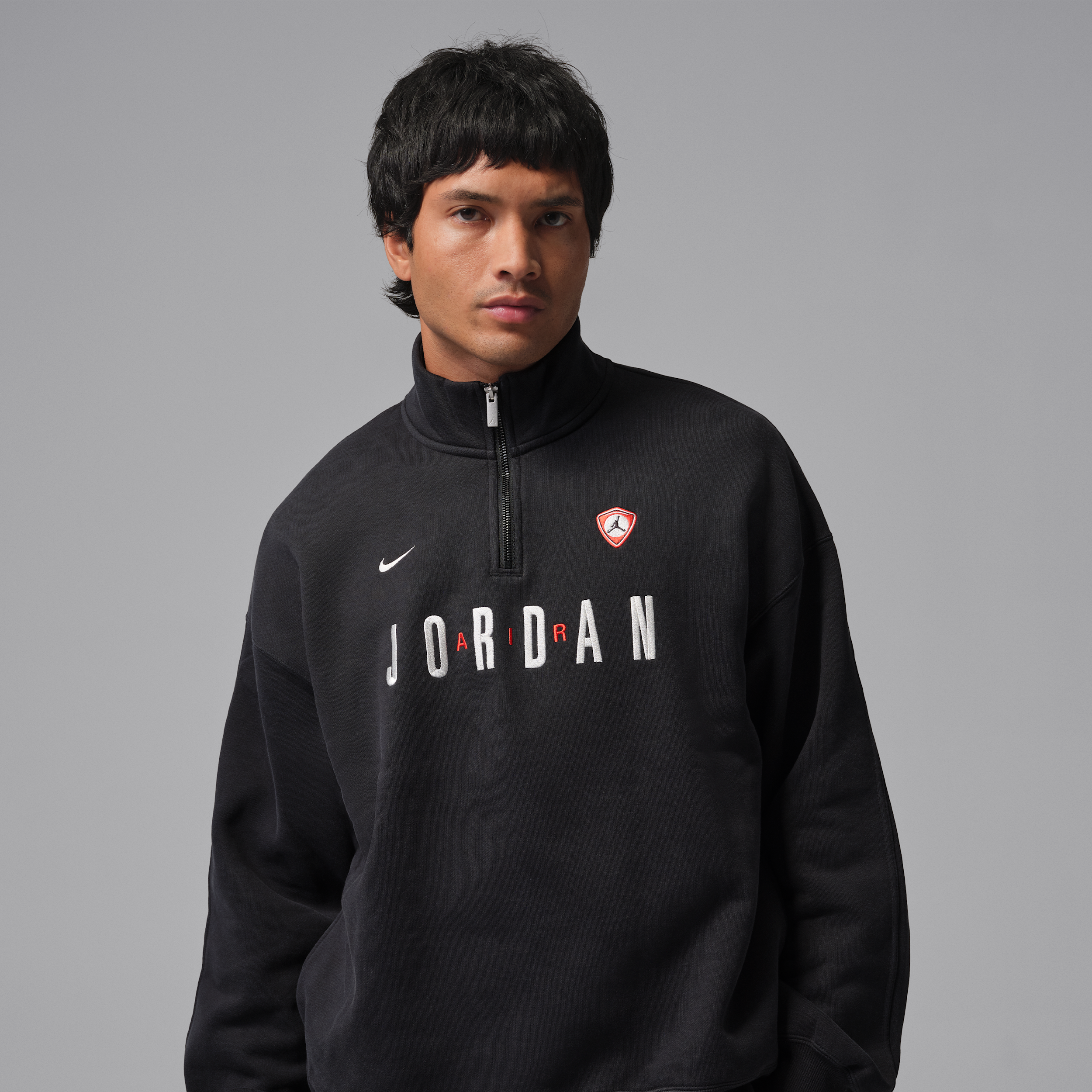 Felpa in fleece con zip a 1/4 e grafica Jordan Flight – Uomo - Nero