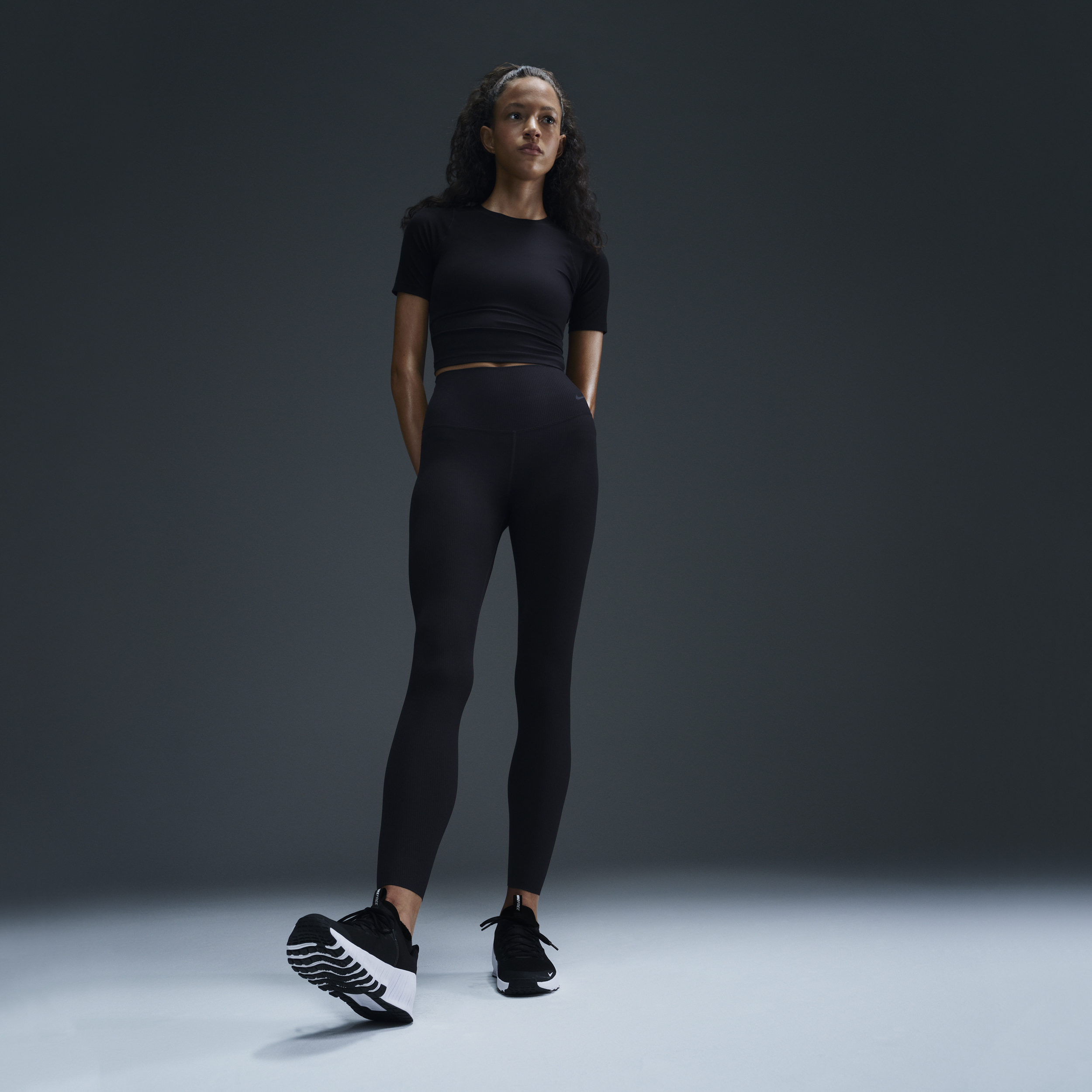 Legging 7/8 taille haute à maintien léger Nike Zenvy Rib pour femme - Noir