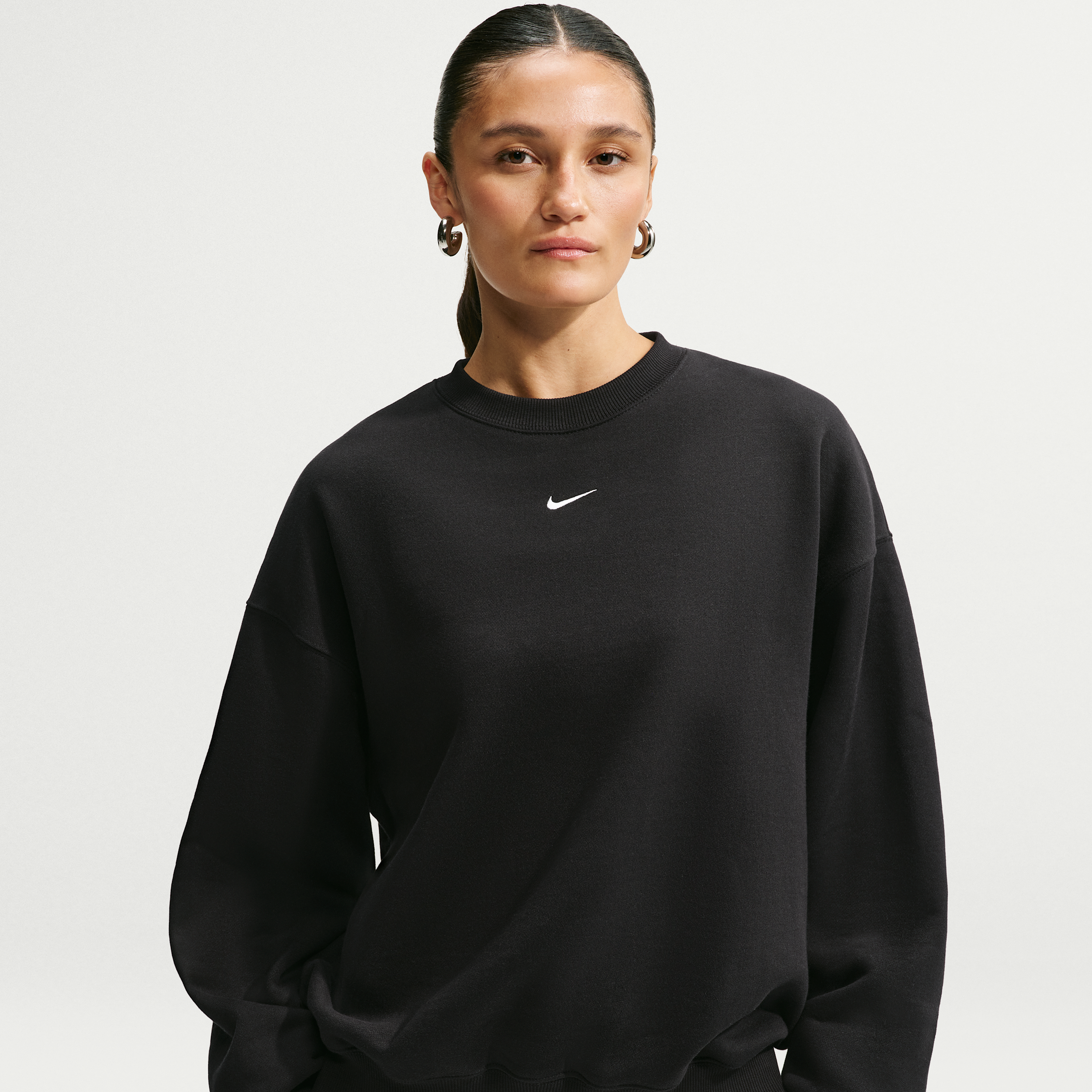 Oversized Nike Studio Fleece-sweatshirt i mellemkraftig kvalitet med rund hals til kvinder - sort