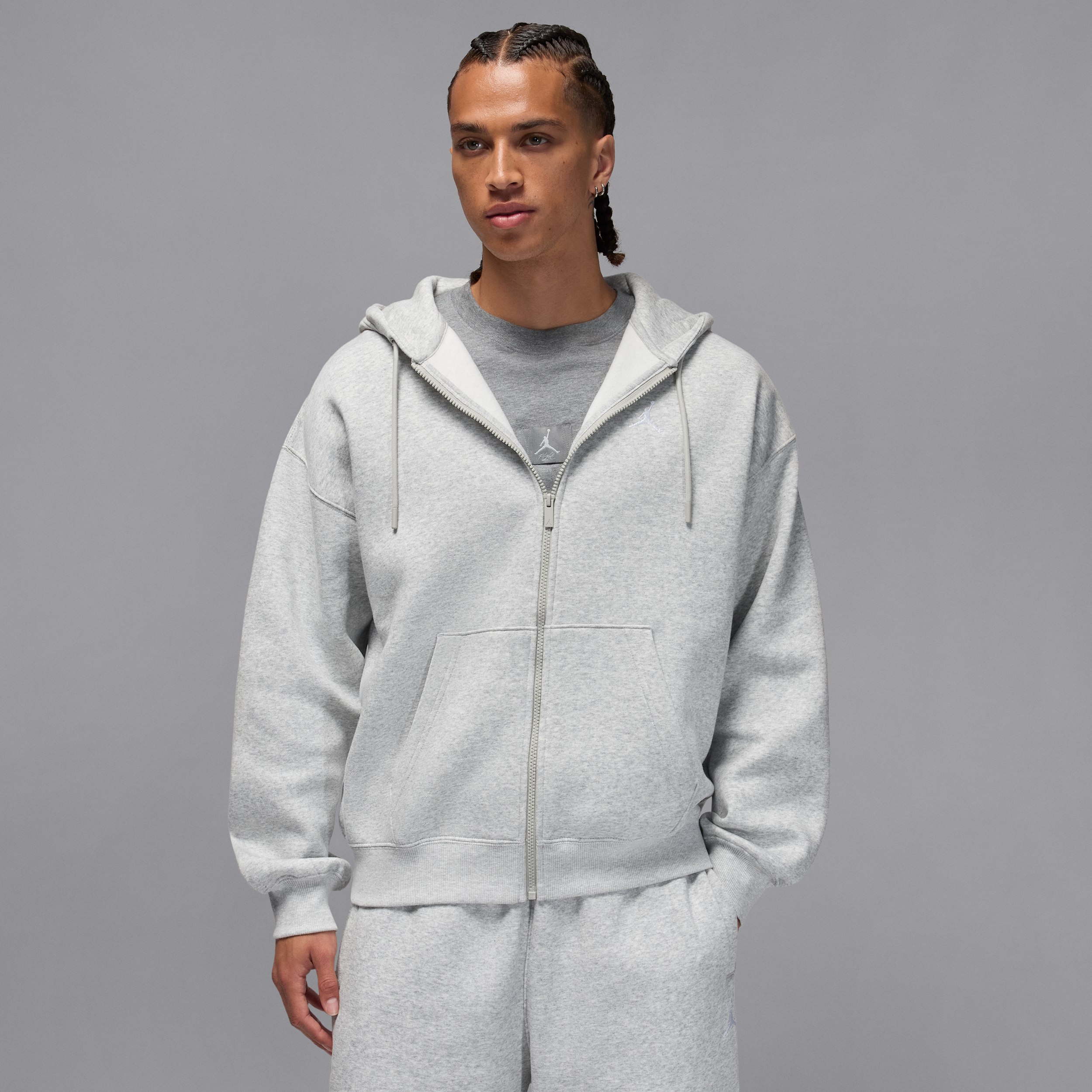 Nike Jordan Brooklyn Fleece Mens Oversized Full-Zip Hoodie - Grey - Cotton/Polyester