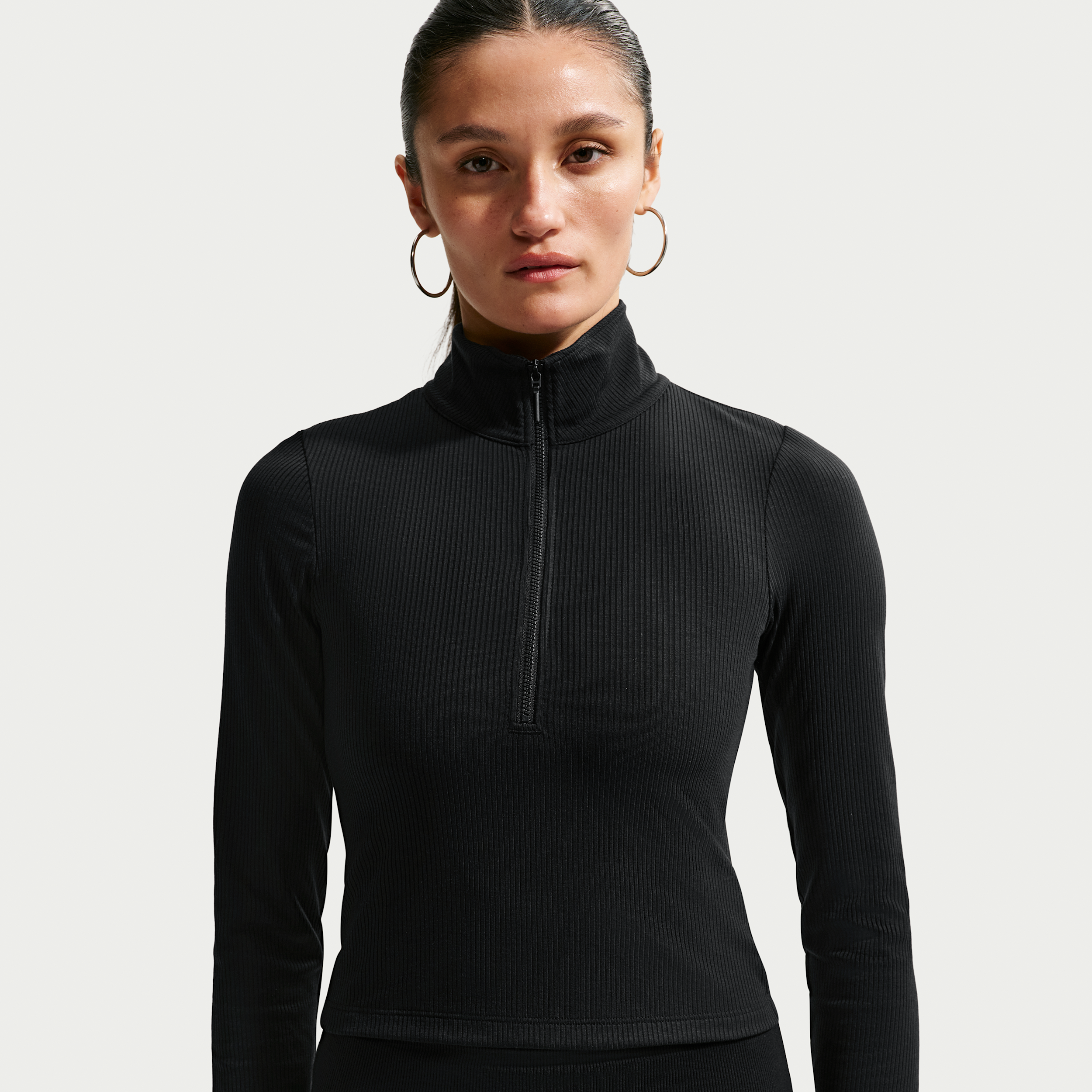 Maglia a costine aderente a manica lunga con cerniera a un quarto Nike Chill Knit – Donna - Nero