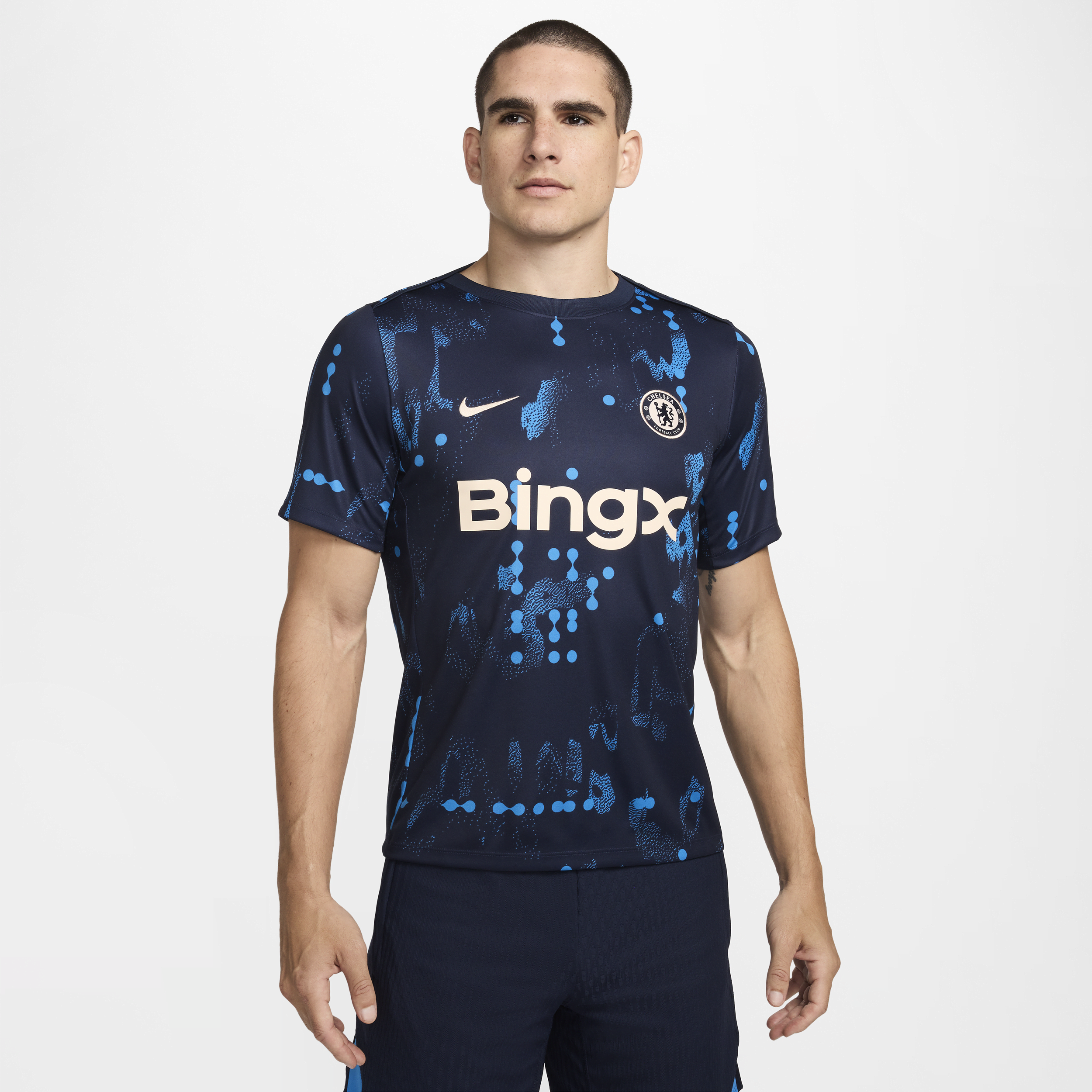 Haut de foot d'avant-match à manches courtes Nike Dri-FIT Chelsea FC Academy Pro pour homme - Bleu