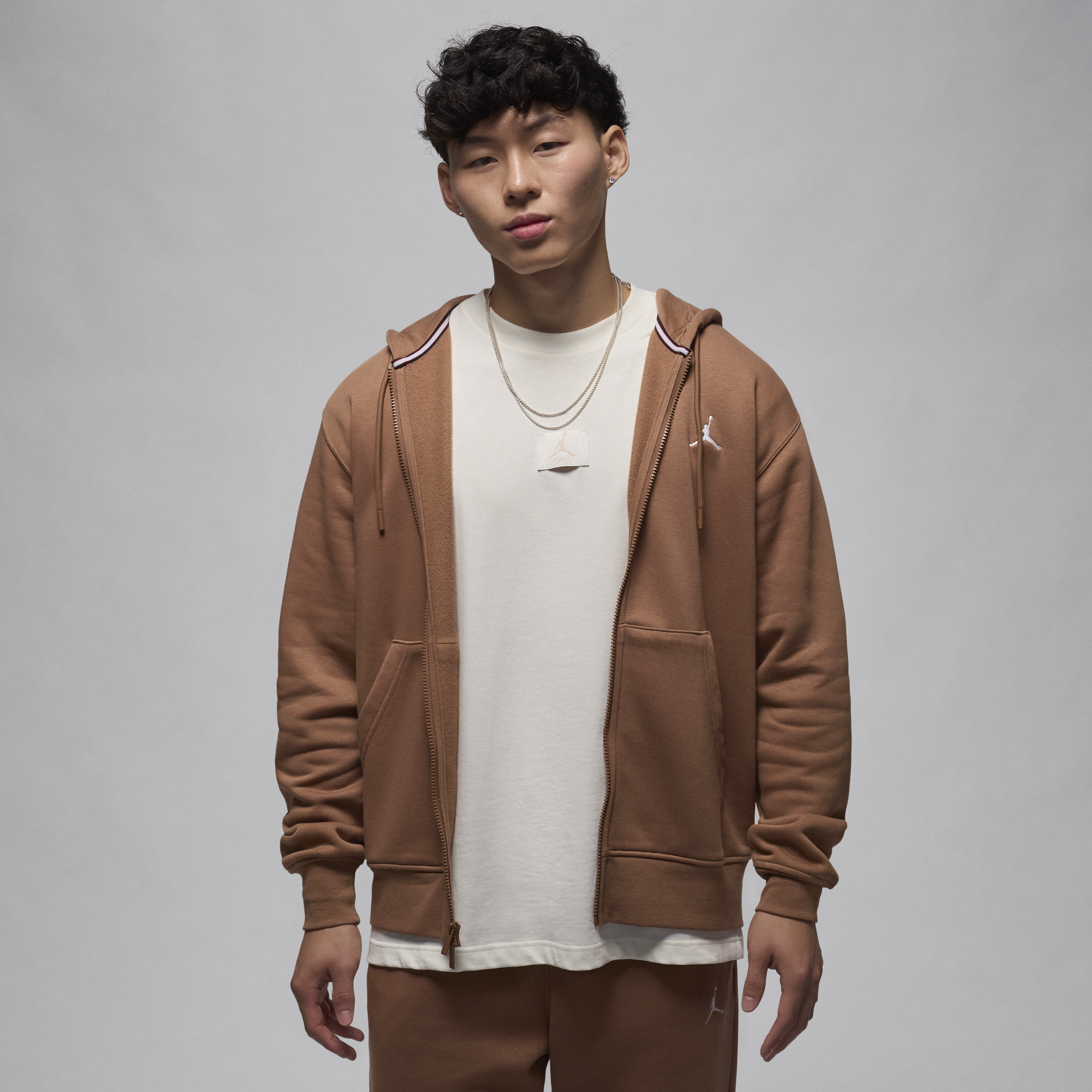 Sweat à capuche et zip Jordan Brooklyn Fleece pour homme - Marron