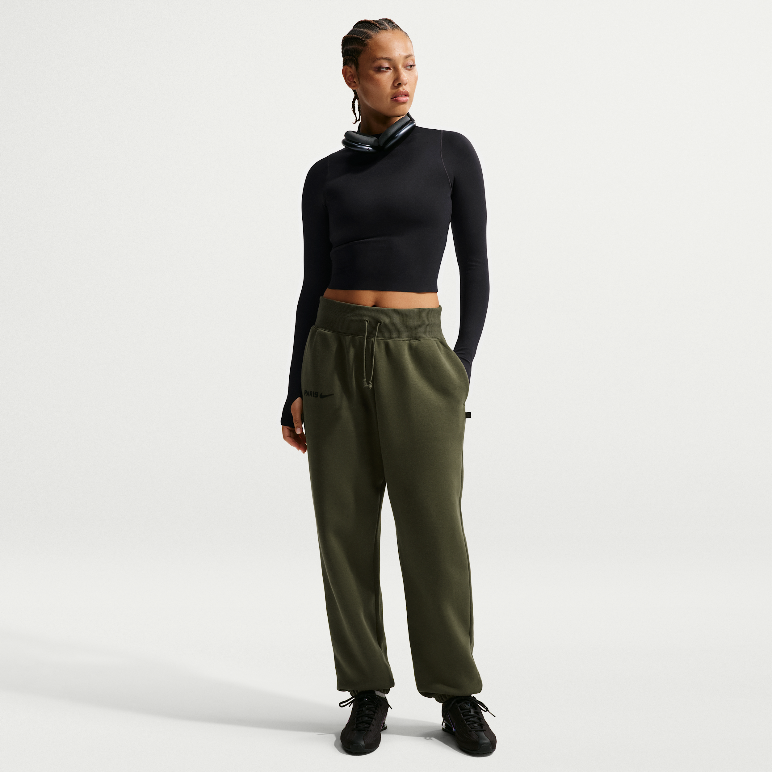 Pantaloni oversize a vita alta Nike Football Paris Saint-Germain Phoenix Fleece – Donna - Verde