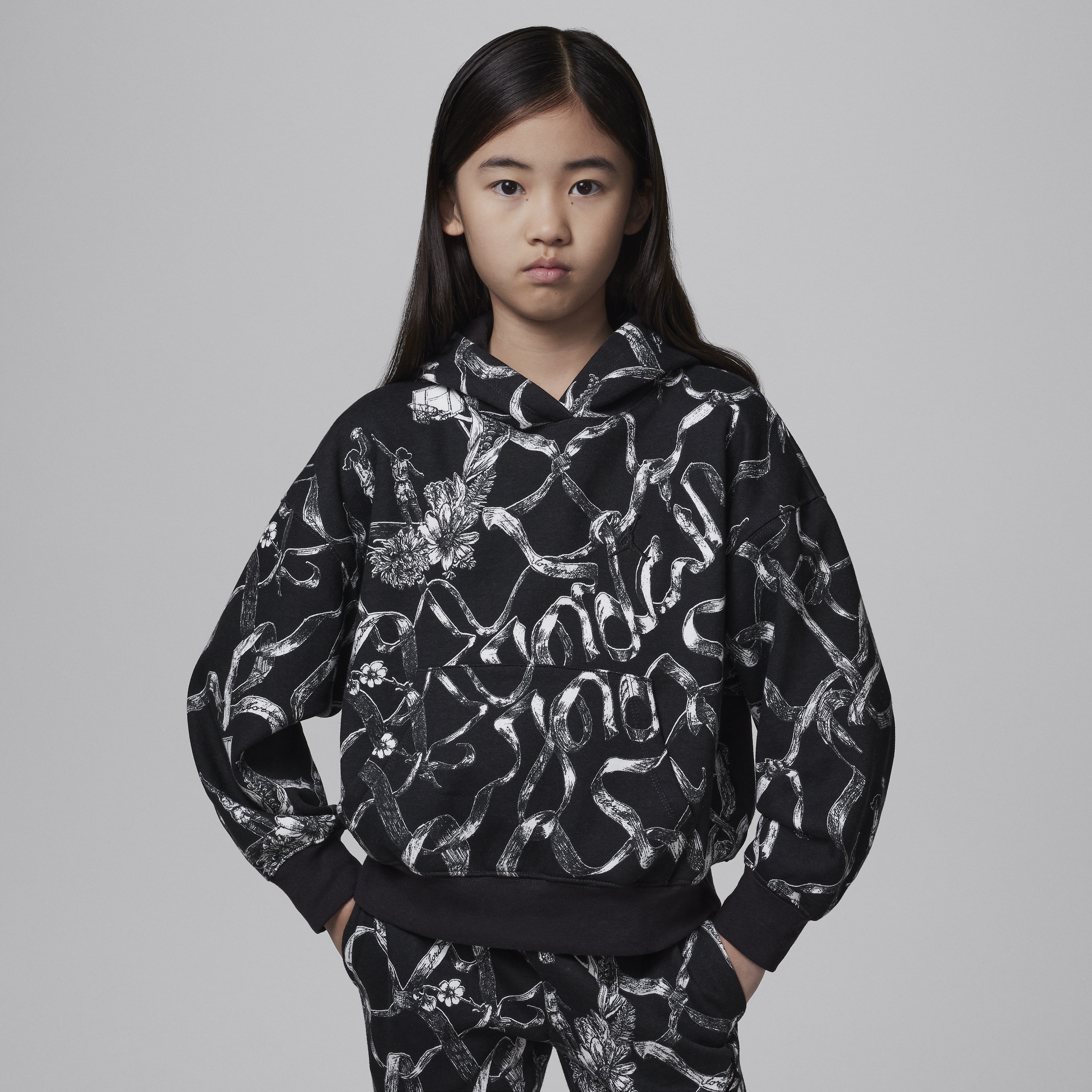 Sweat à capuche imprimé en tissu Fleece Brooklyn Jordan pour ado - Noir