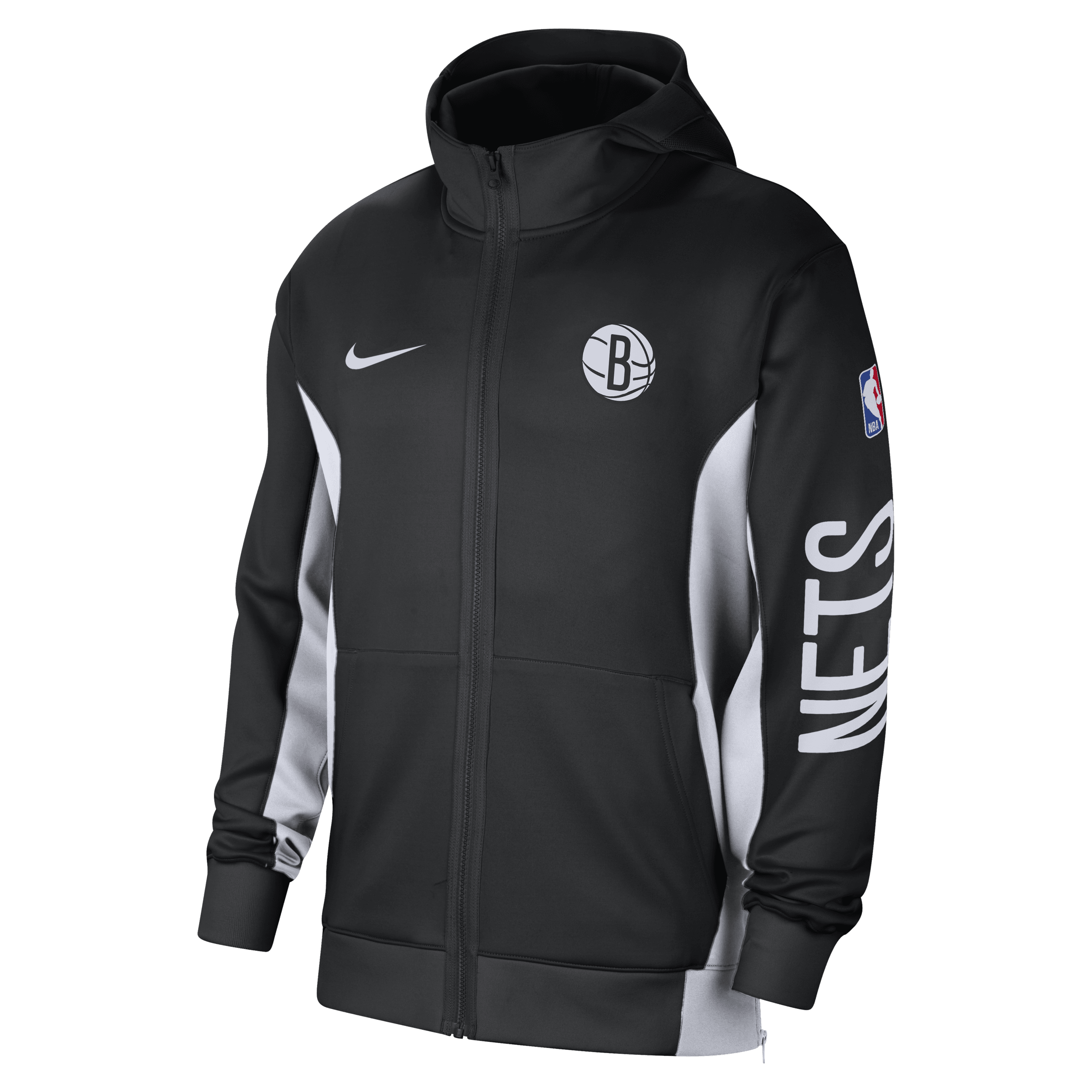 Nike Brooklyn Nets Showtime NBA-hoodie met rits en Dri-FIT voor heren Zwart