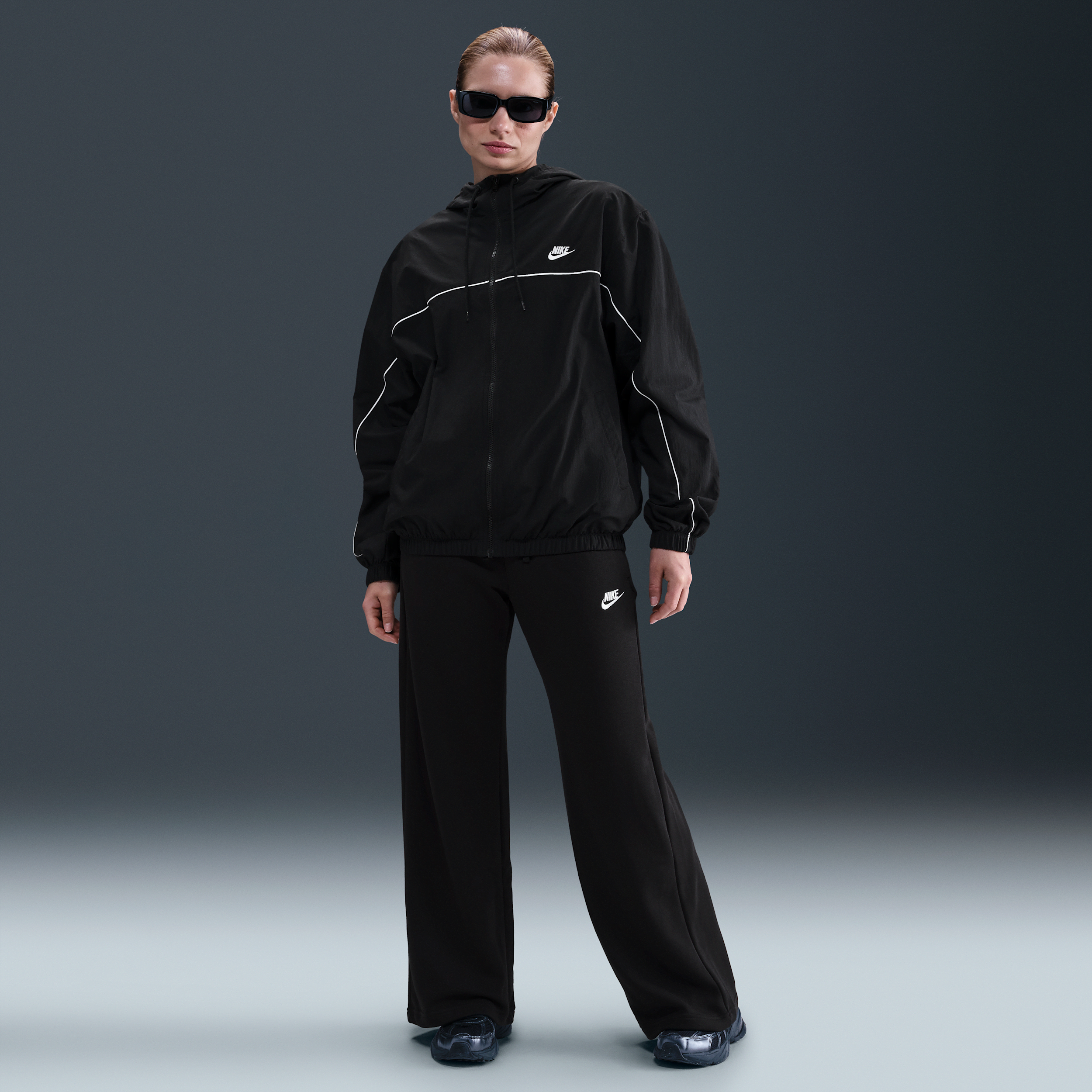 Nike Sportswear Club Fleece Women's Mid-Rise Wide-Leg Tracksuit Bottoms - Black - Fleece > Club Fleece