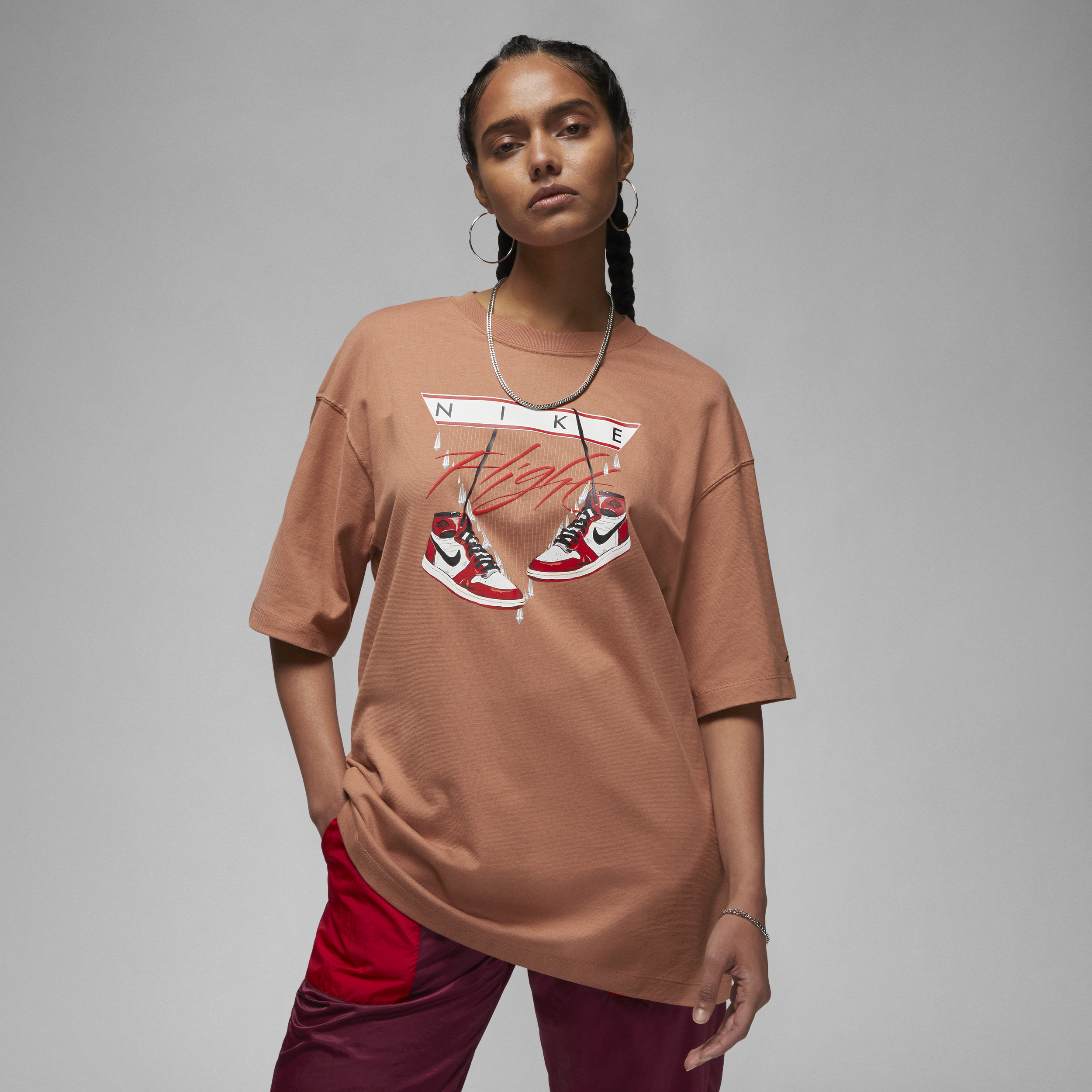 Damski T-shirt oversize Jordan Flight - Brązowy