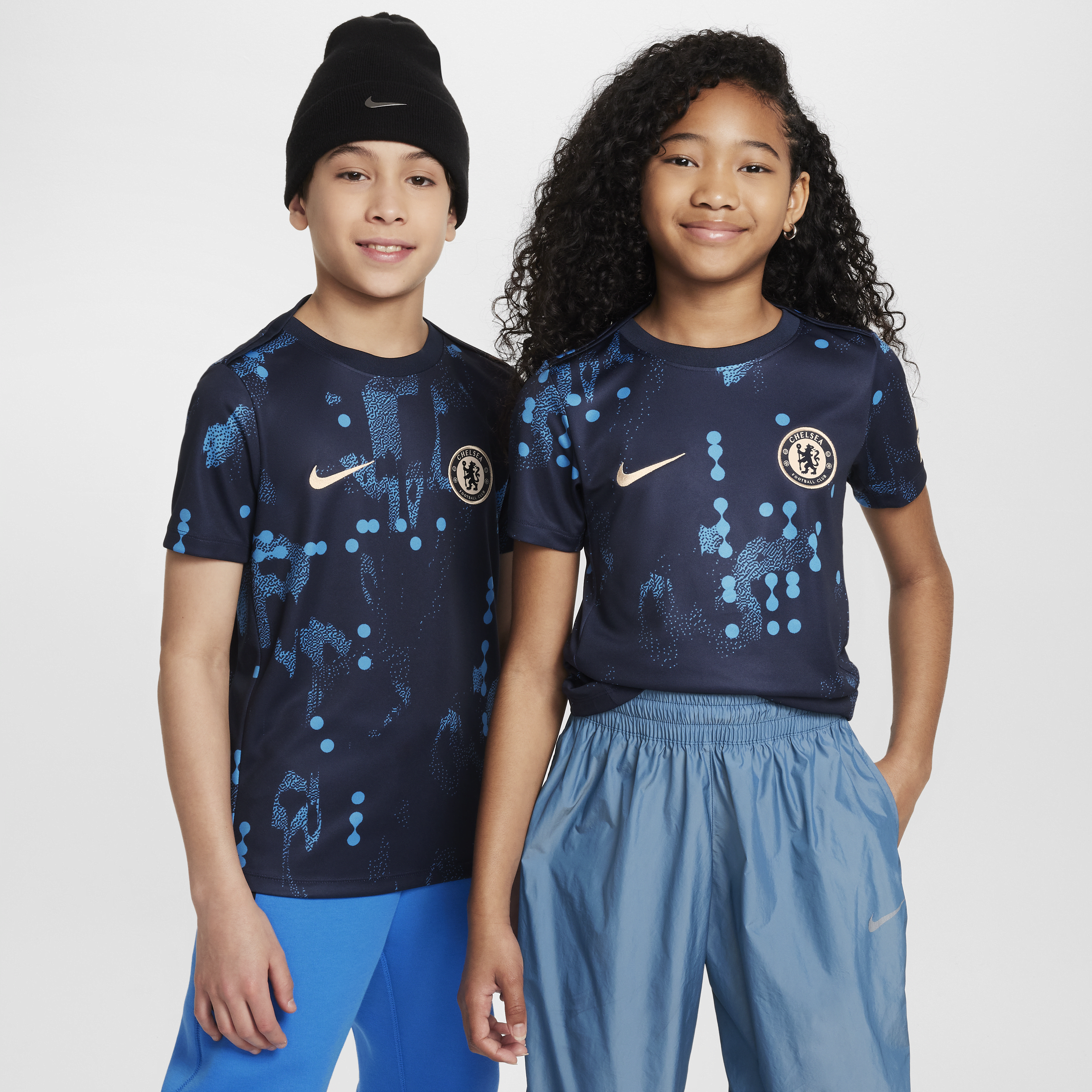 Haut de foot d'avant-match à manches courtes Nike Dri-FIT Chelsea FC Academy Pro pour ado - Bleu