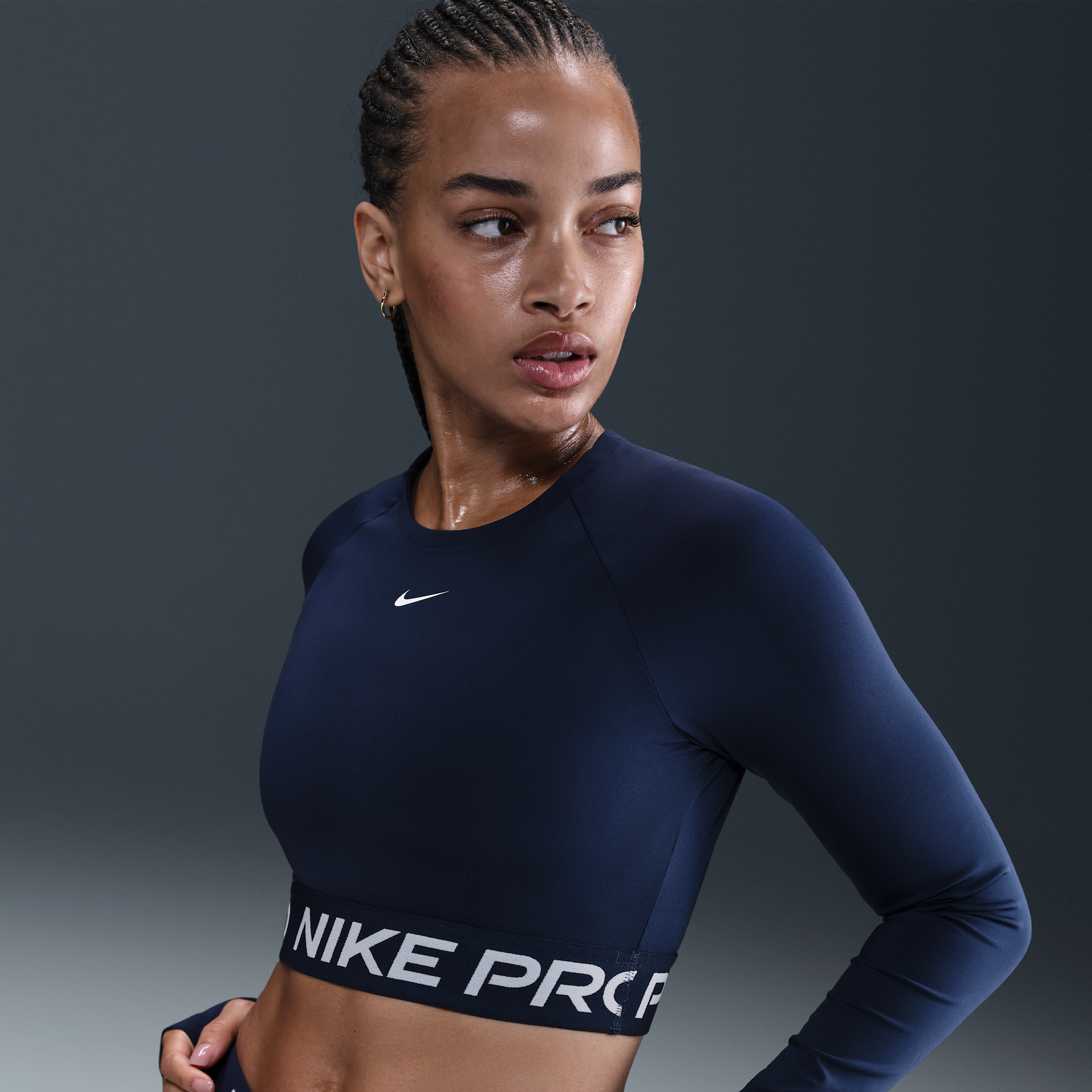Thumbnail - Nike Pro Dri-FIT verkürztes Longsleeve (Damen) - Blau