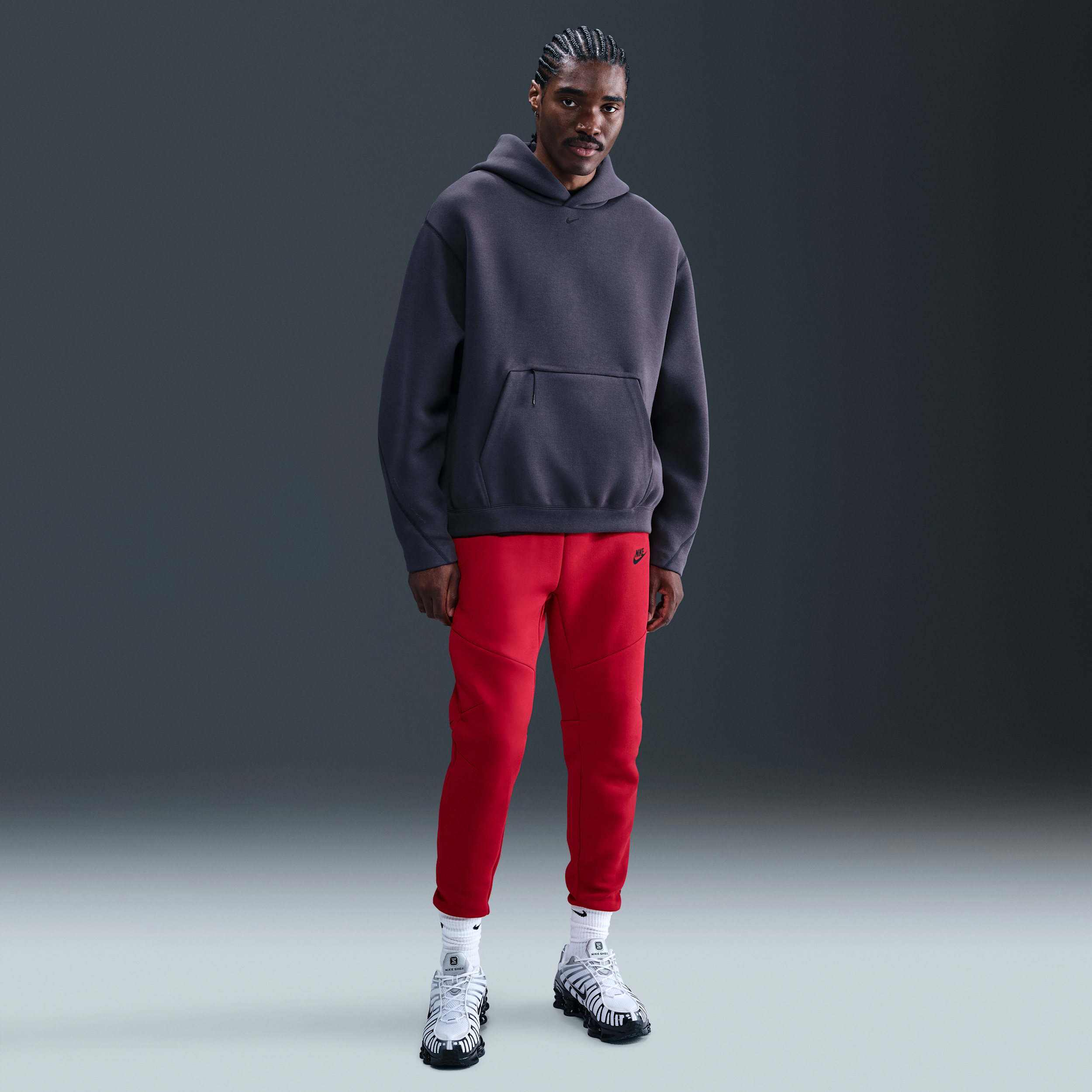 Nike Tech Mens Fleece Joggers - Red - Cotton/Polyester - 50% Sustainable Blends