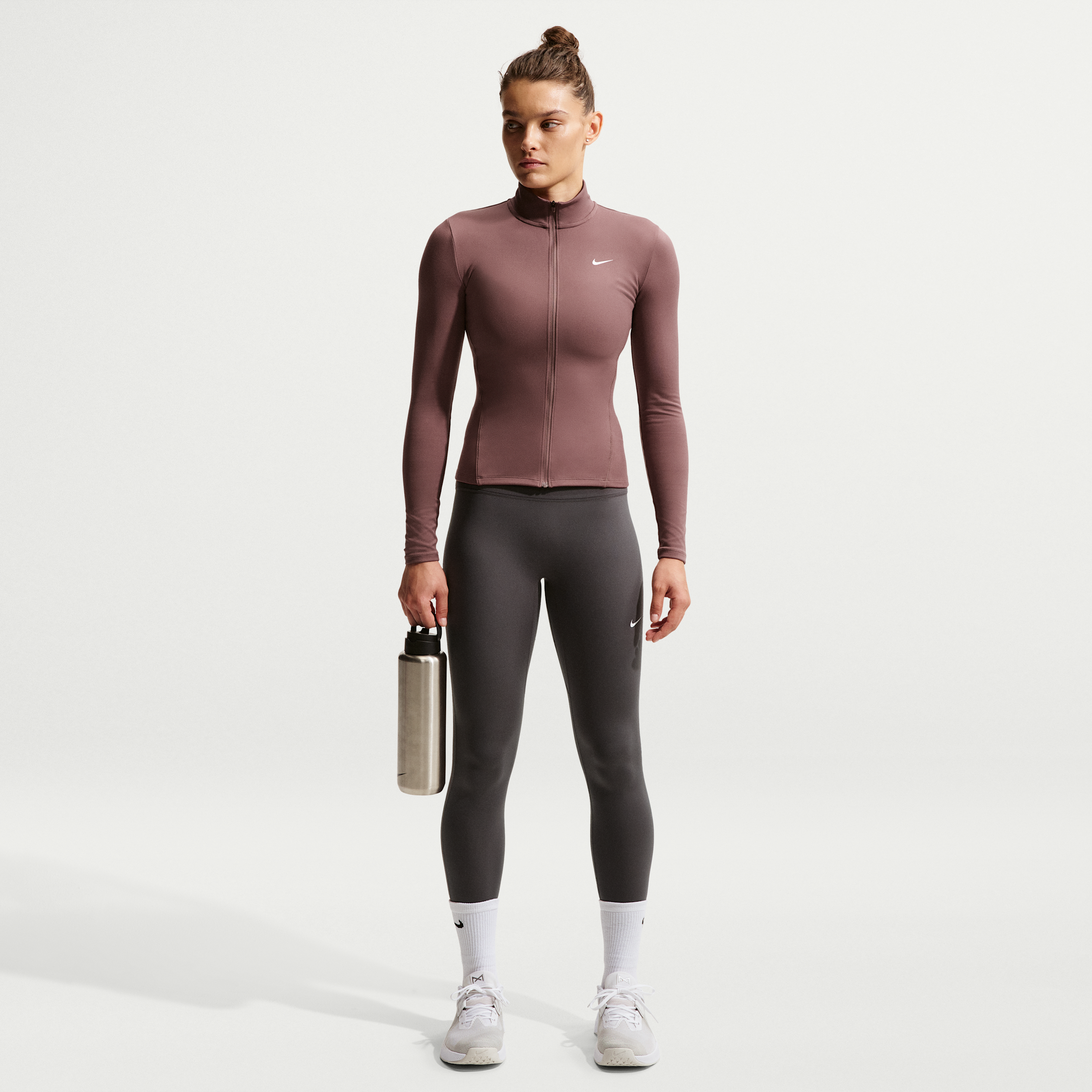 Nike One Seamless Front Womens High-Waisted Full-Length Leggings - Grey - Polyester/Elastane